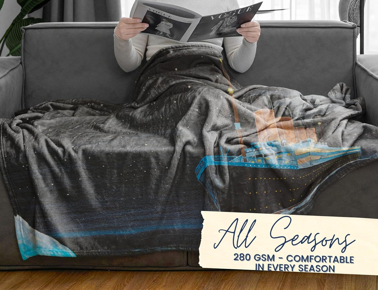 Titanic Gifts Bed Flannel Plush Blankets, Gifts for Titanic Lovers on Birthday, Christmas, 50"x 65"