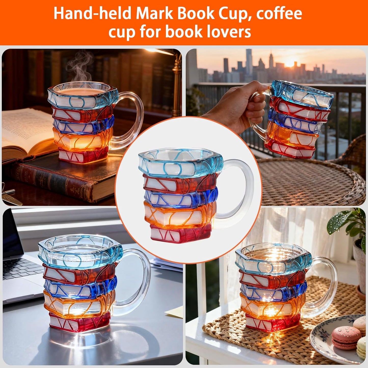 VNROSE Painted Book Mug - 3D Book Coffee Mug,Novelty Coffee Mug,Personalized Gift for Book Lovers, Birthday Gift For Women,Unbreakable Library Art Cup,Book Club Gifts(10oz)