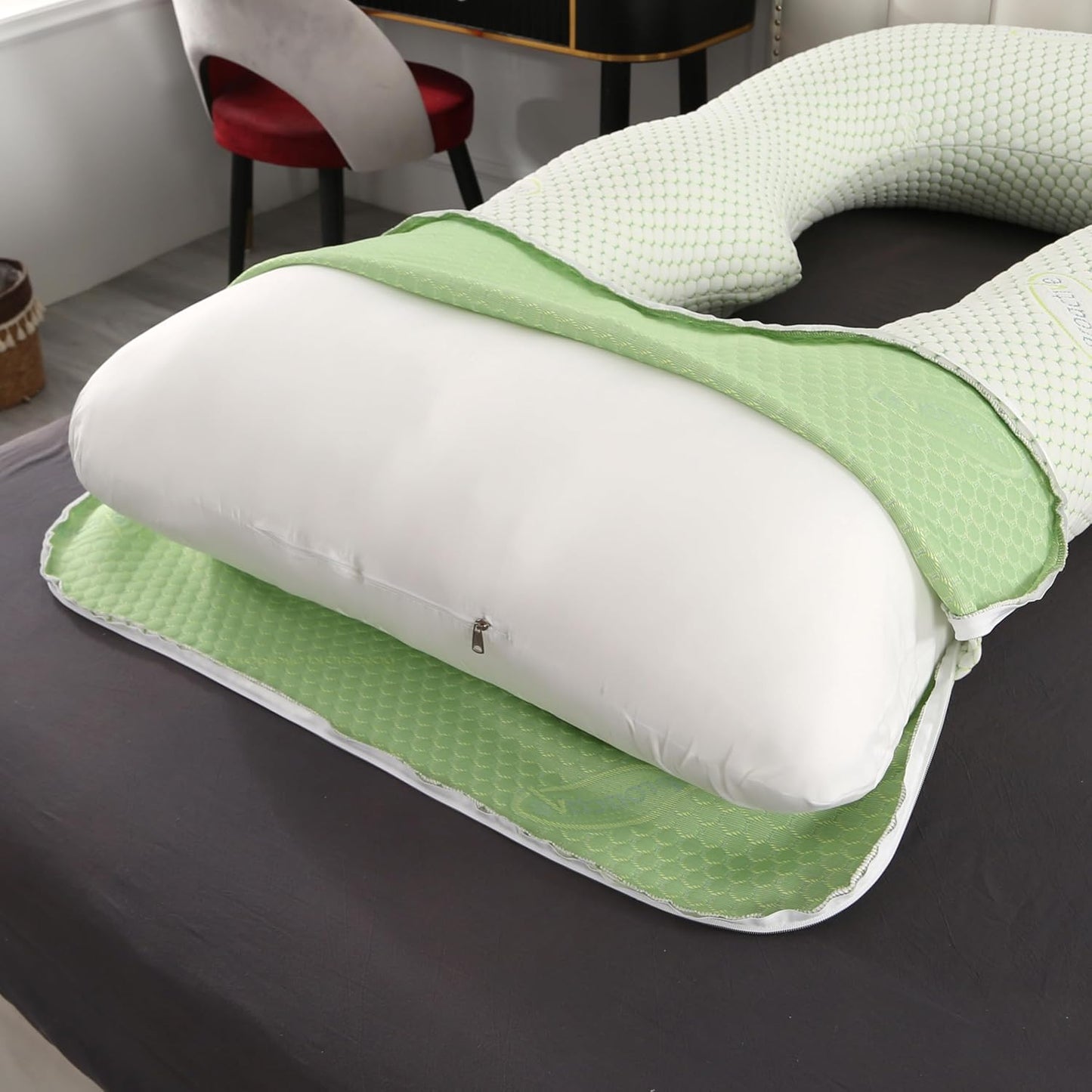 BATTOP Pregnancy Pillows for Sleeping- Full Body Maternity Pillow with Cooling Breathable Cover, U-Shaped Pregnancy Pillow for Side Sleepers - Support for Back,Hips,Legs,Belly (Mint Green)