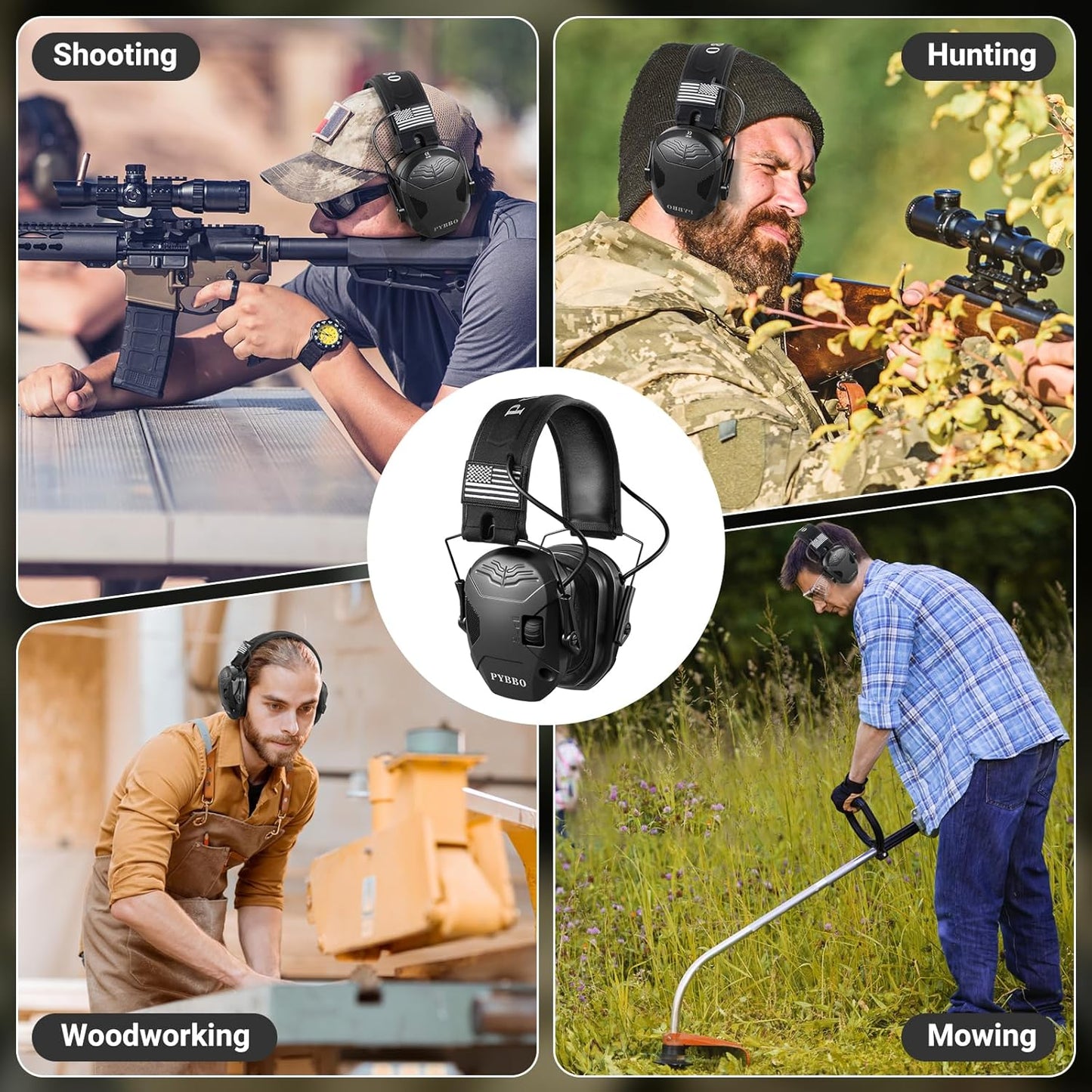 PYBBO Shooting Ear Protection with Gel Ear Pads, NRR 23dB Active Noise Reduction & 3X Sound Amplification Gun Range Earmuffs