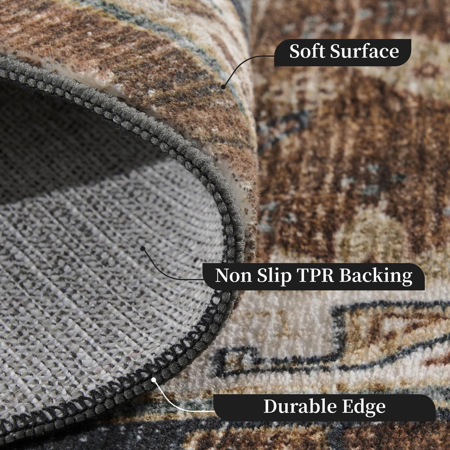 RESARE-Area Rug 6X9 Rug for Living Room-Machine Washable Rugs for Bedroom-Soft Vintage Blue Orange Non Slip Carpet- Rug for Dining Room Office Under Bed or Table