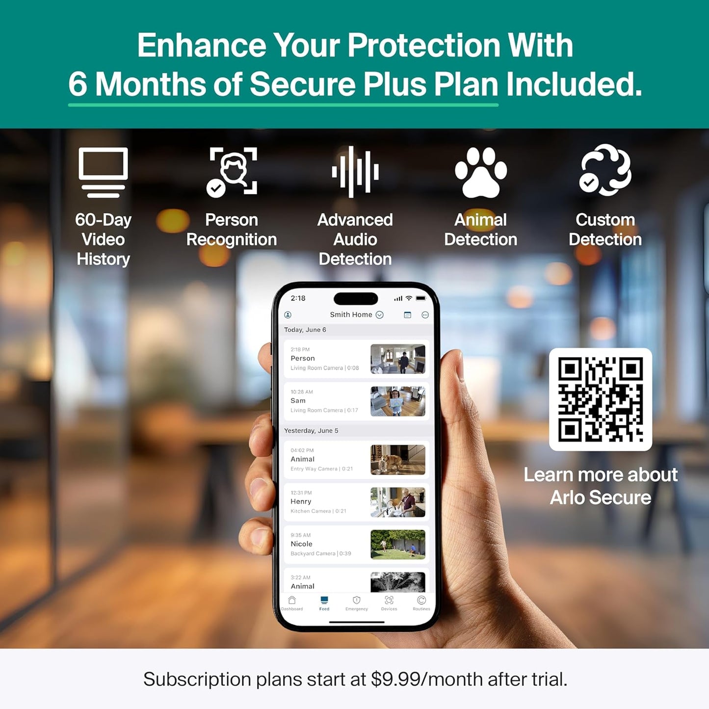 Arlo Essential Indoor Pan Tilt Security Camera 2K (2025 Release) + 6 Months of Secure Plus Plan - Wired Plug-in Power, Person Recognition, Animal Detection, Auto Motion Tracking, 1 Cam, Black