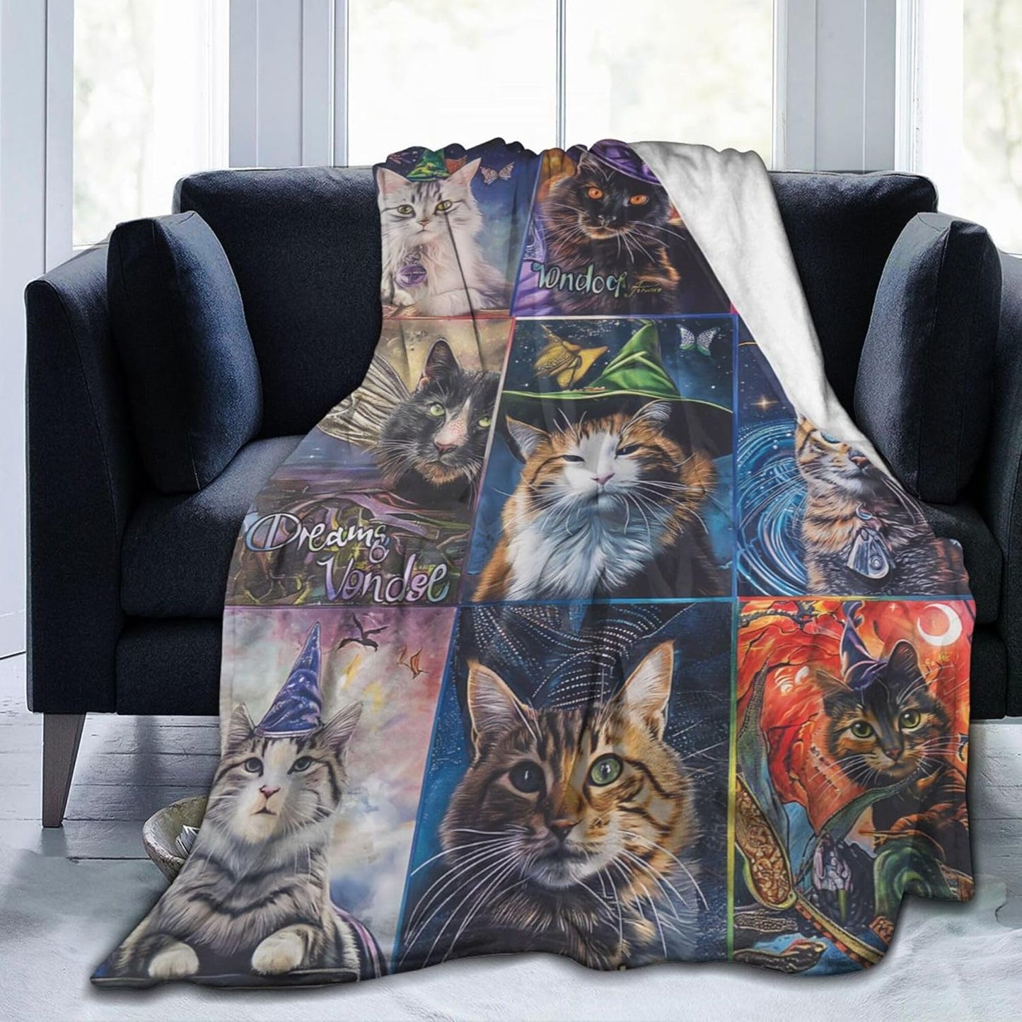 60"x80" Magical Cat Blankets for Cat Lovers, Enchanting and Cozy Cat Throw Blanket for Bed, Sofa, Chair, Travel - Perfect Animal Print for Women and Girls, Cat Lovers Gifts