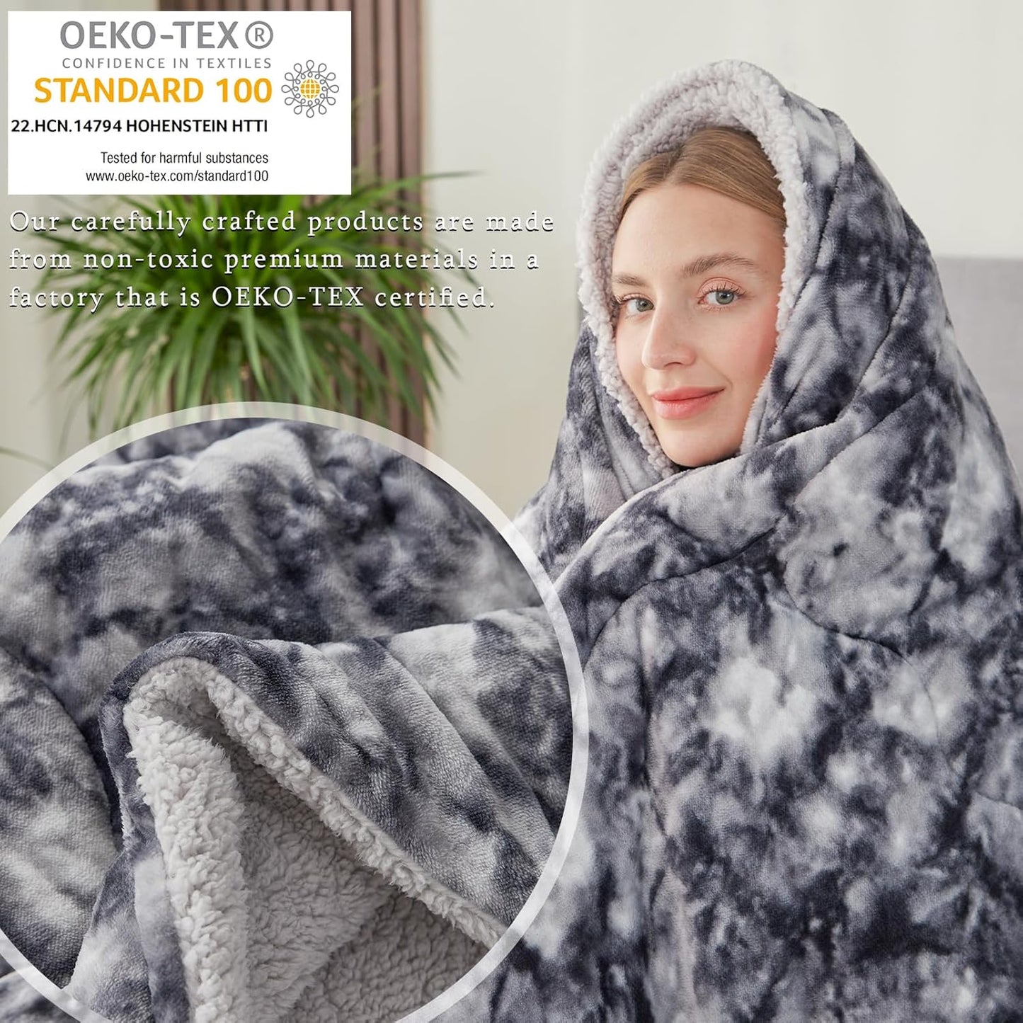 CHOSHOME Sherpa Fleece Throw Blanket- Thick and Warm Blanket for Winter, Soft Fuzzy Plush Queen Size Comforter for Bed - (90" x 90", Tie Dye Grey)