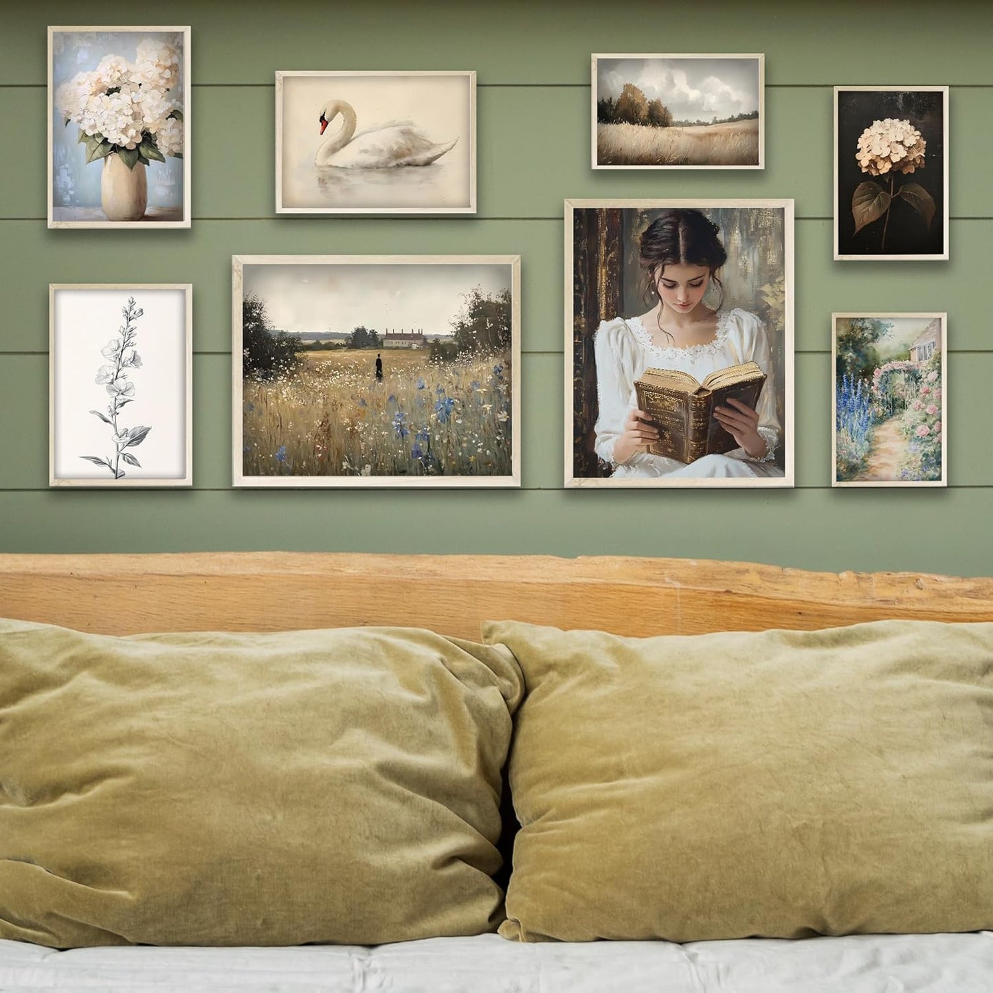 Eastern Print Victorian Wall Art Set of 8 PCS, Vintage Prints for Gallery Wall Decor, French Country Cottagecore Style, Swan, Floral, Classical Woman Reading Artwork for Bedroom, Living Room, Unframed