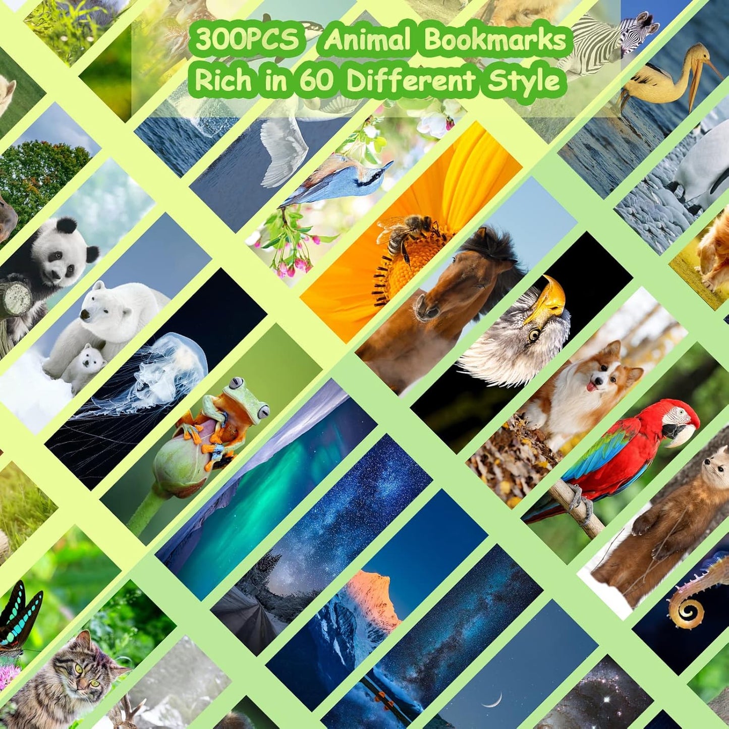 300PCS Animal Bulk Bookmarks for Kids Classroom 60 Designs Cool Wildlife Bookmark Cute Book Mark Double Sided Bookmark for Book Lovers Students Children Rewards Gifts