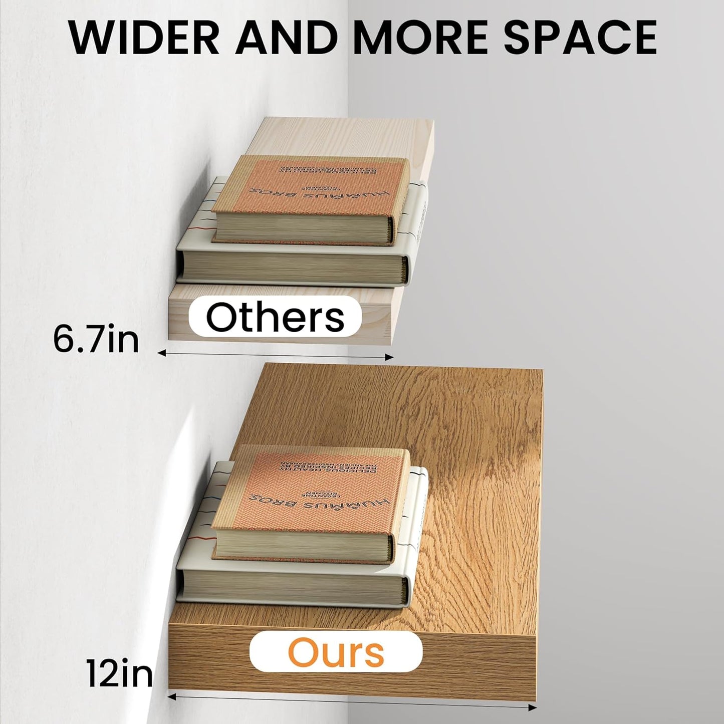 32Inch Oak Floating Shelves for Wall, 12 Inch Deep Shelves for Bedroom, Kitchen, Bathroom Wall Mounted, Rustic Wood Floating Shelf with Invisible Brackets for Books, Storage, Decor, 2 Packs