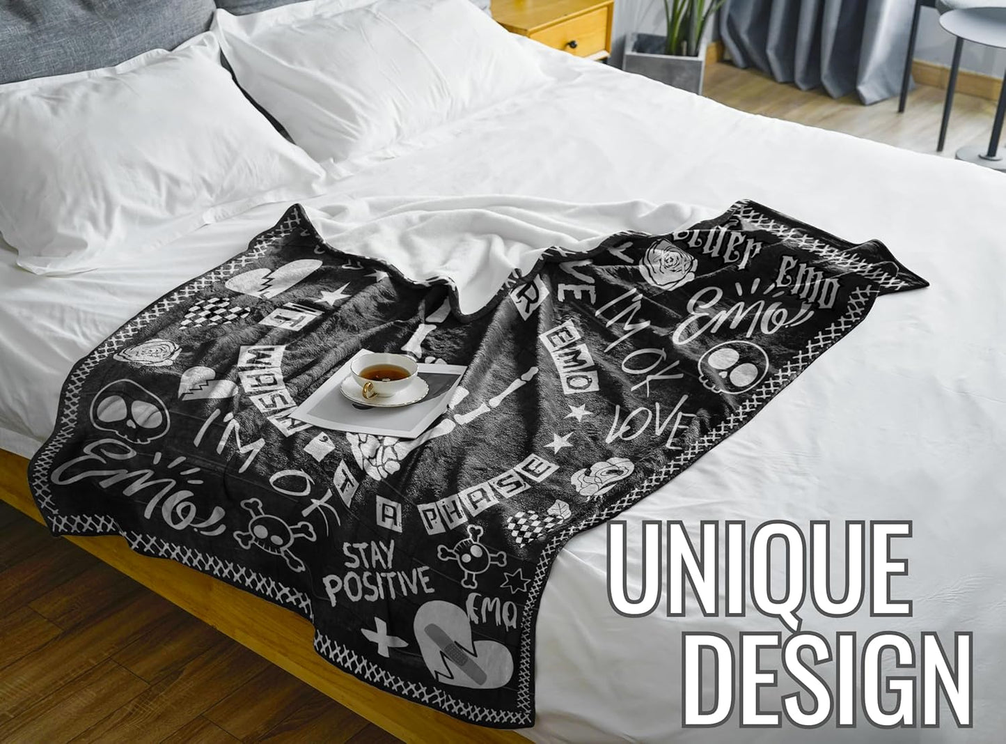 Skull Goth Elder Emo Blanket for Men & Women, Cool Elder Emo Gothic Skeleton Gifts for Birthday, Christmas, Flannel Blanket Throw, 65 x 50 inches - Black - Elder Emo It Wasn't a Phase