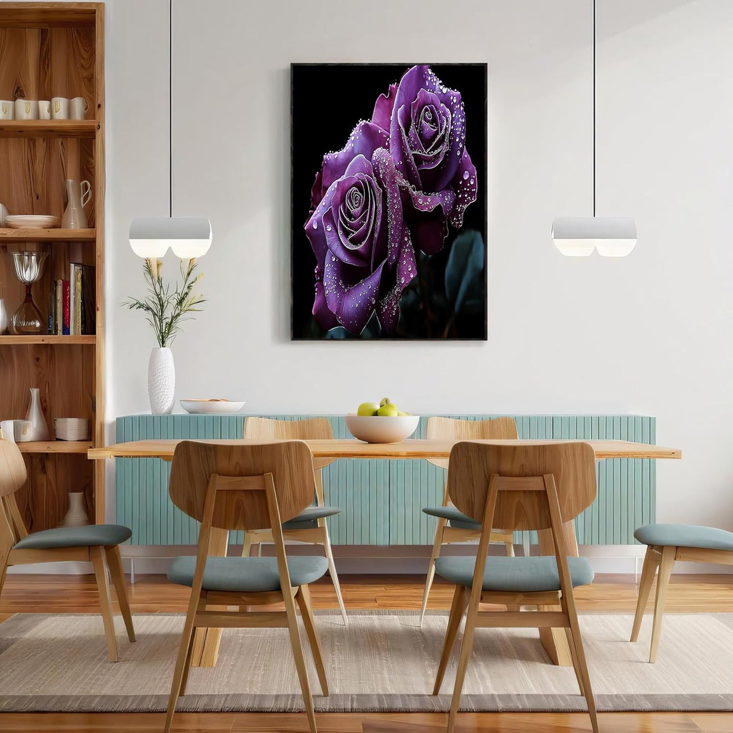 GDJSMIN Romantic Style Wall Art, Water Drop Purple Rose Poster for Reading Room Living Room Decor 24 x 36 inch Unframed