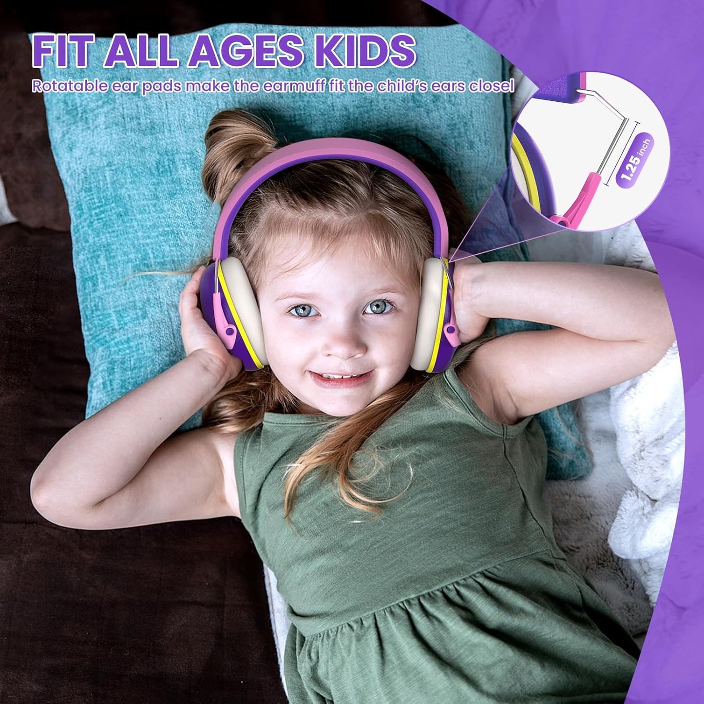 RIIKUNTEK Kids Ear Protection, 26dB SNR Noise Cancelling Headphones for Kids Purple