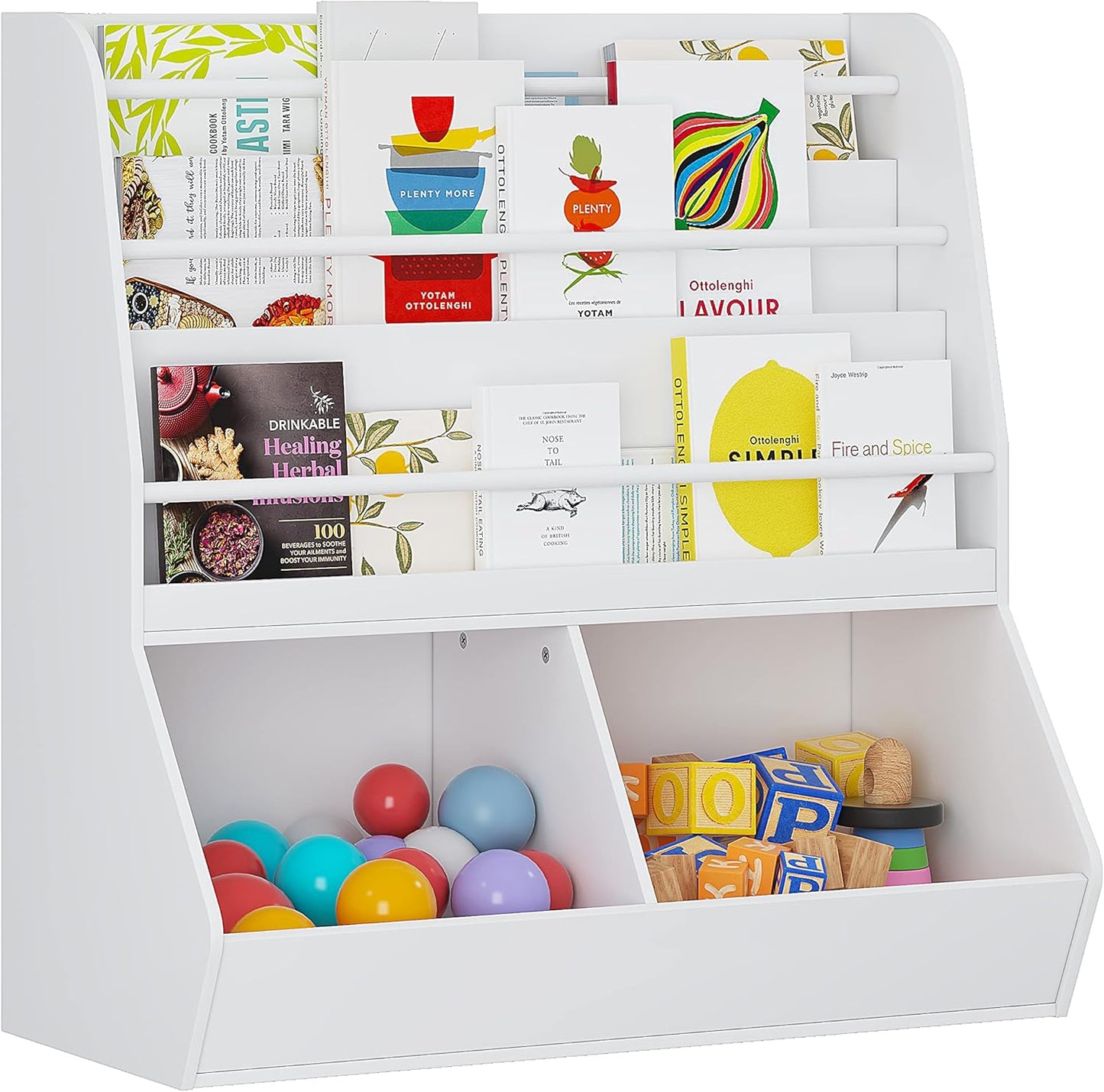 UTEX Kids Bookshelf and Toy Storage, Toy Storage Organizer and Book Rack, Toddler Bookshelves Display Stand, Book Shelf for Kids Rooms, Nursery, Bedroom, White