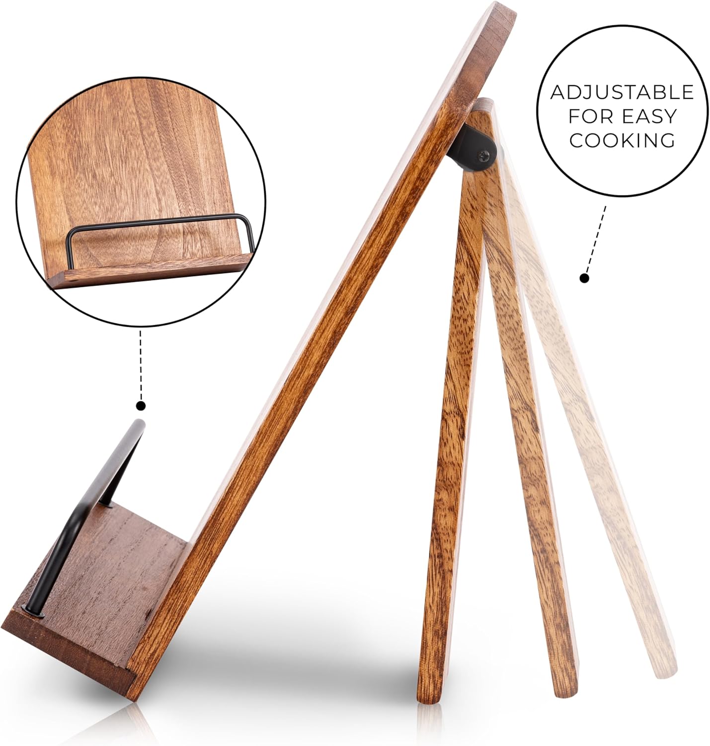 Beautiful Cookbook Stand for Your Kitchen Counter - Solid Wood Stand Easily Keeps Cook or Recipe Books Open for Convenient Cooking - Perfectly Fits Your iPad/Tablet and Enhances Any Kitchen Decor