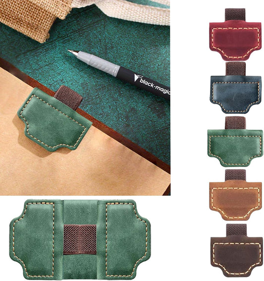 Mark Bookmark with Pen Holder, Magnetic Leather Bookmark for Reading, Book Accessories for Women Book Lovers Travelers (Blackish Green)