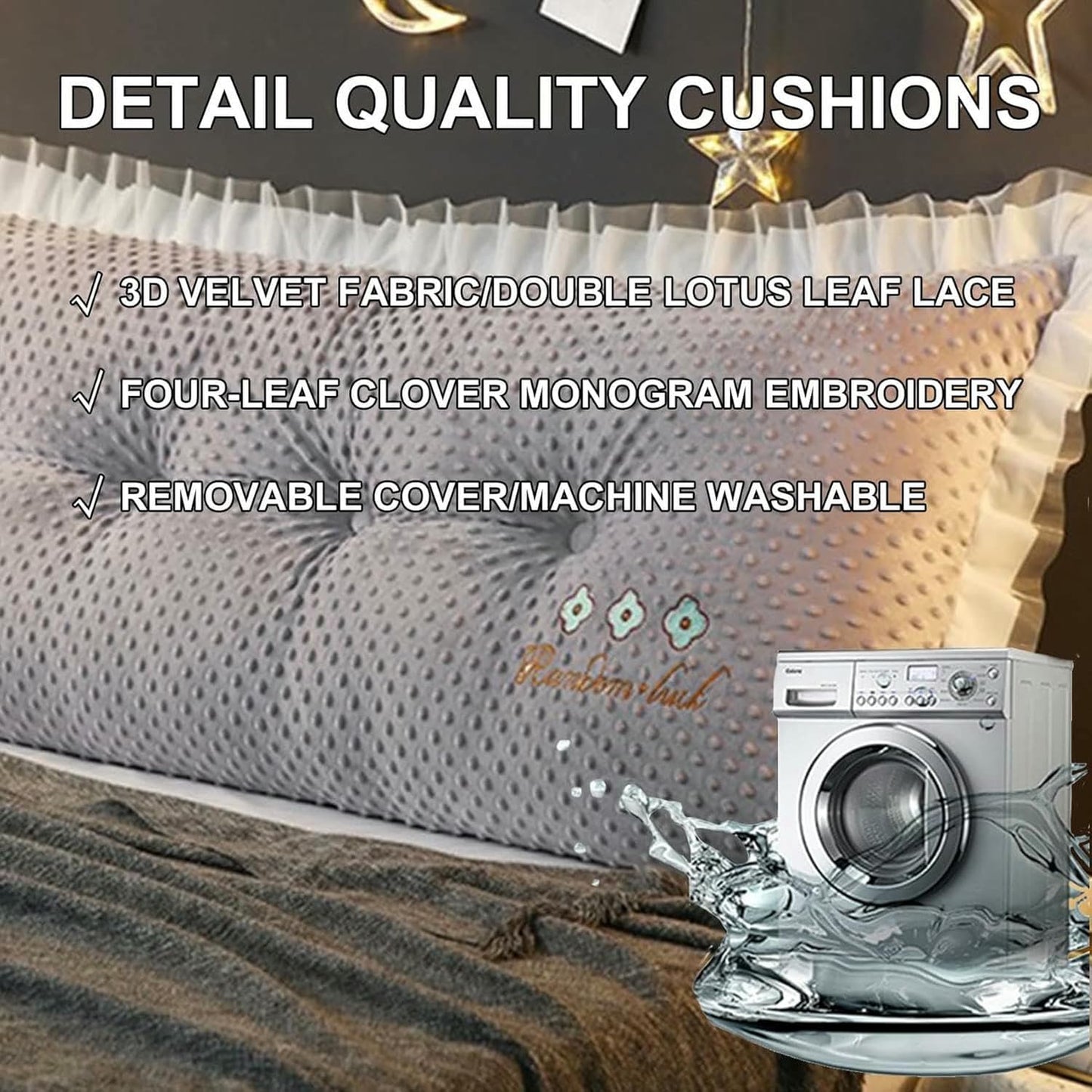 Solid Color Long Headboard Pillow,Reading Bed Rest Wedge Cushion,Large Bolster Positioning Support Pillow Removable Velvet Backrest for Dorm Room Daybed Bed~/