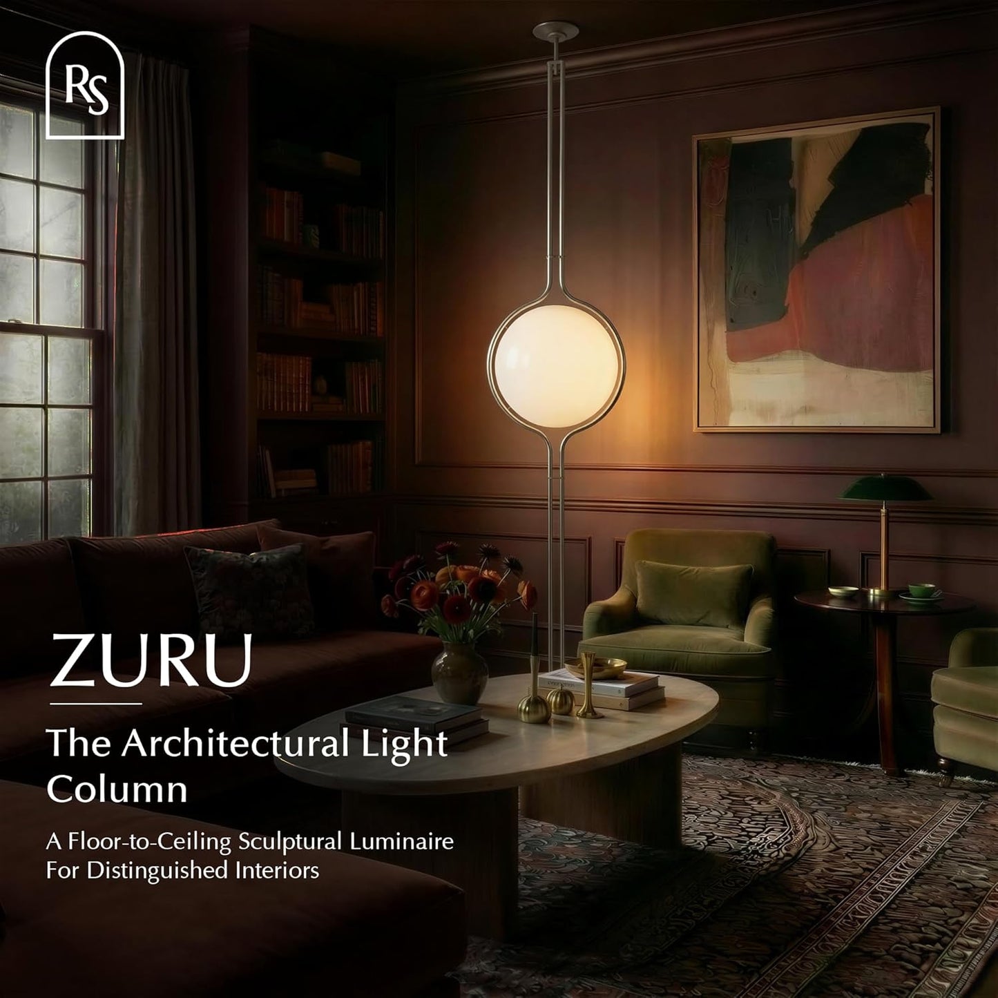 Residence Supply Zuru Floor to Ceiling Lamp - Adjustable 98"-110" Modern Pole Light with LED Bulb - Acrylic Globe Design - UL Certified - Sleek Metal Frame - Living Room & Bedroom Standing Lamp