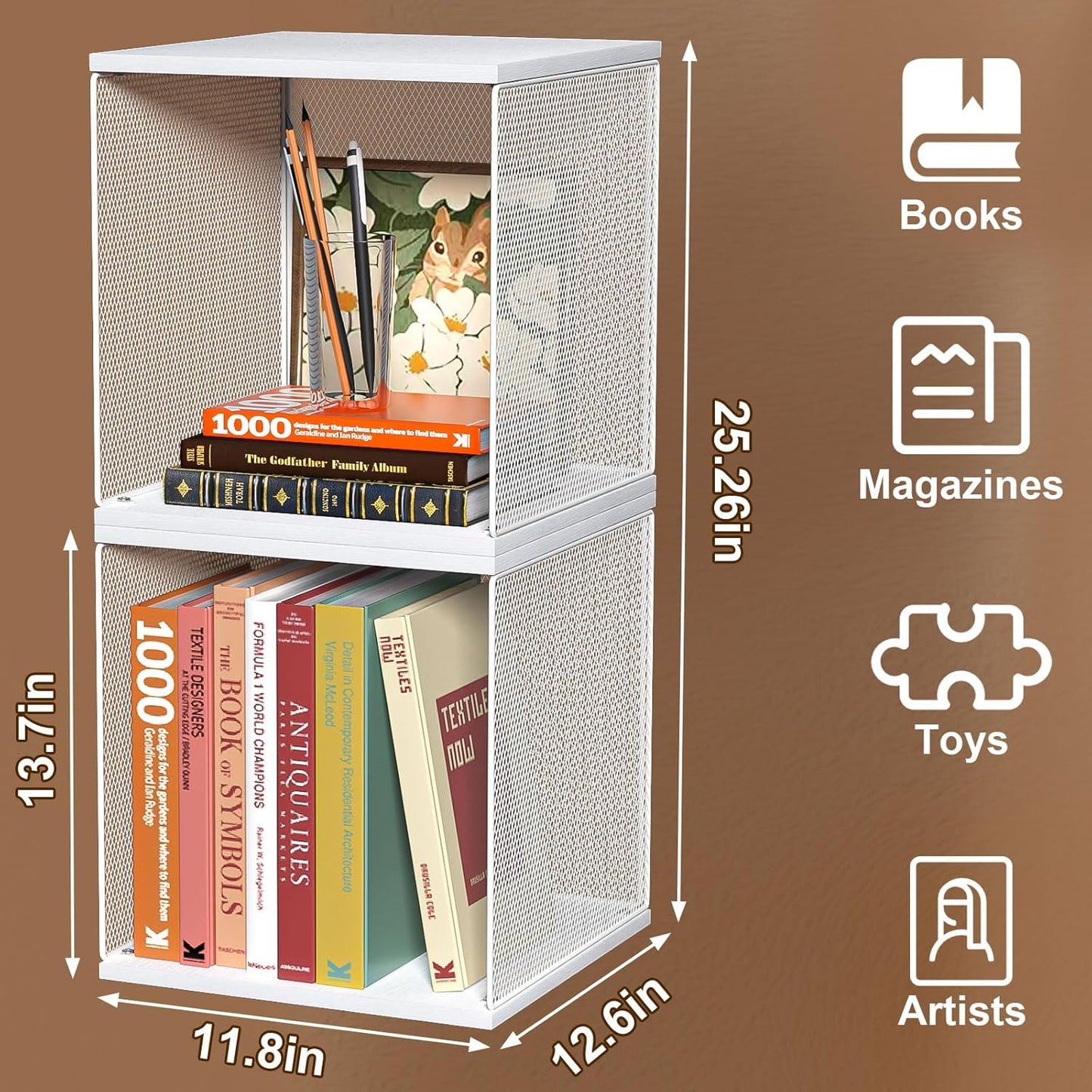 2 Cube Organizer Bookshelves DIY Variable Stackable Cube Storage Organizer for Kid Bedroom,Living Room,Small Bookshelf White