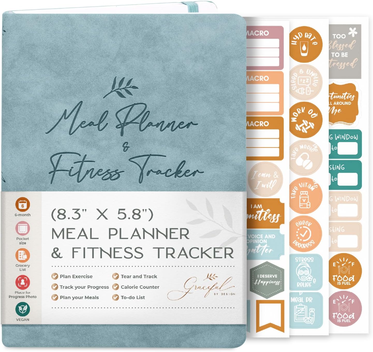 Graceful by Design Meal Planner and Fitness Tracker - Plan Workouts in our Fitness Journal for Women - Track Macros in our Food Journal for Women Weight Loss - Tear and Track with Perforated Pages