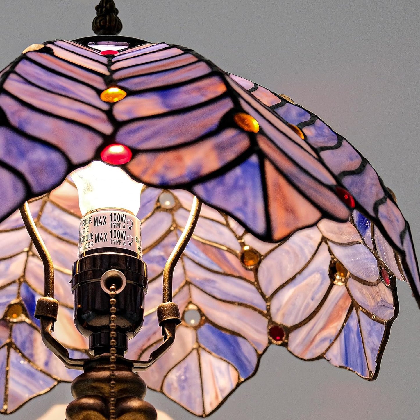 Tiffany Style Lamp, Blue Purple Stained Glass Coconut Leaf Table Lamp, Vintage Accent Reading Light Decor Bedroom Living Room Home Office W12H19 Inch