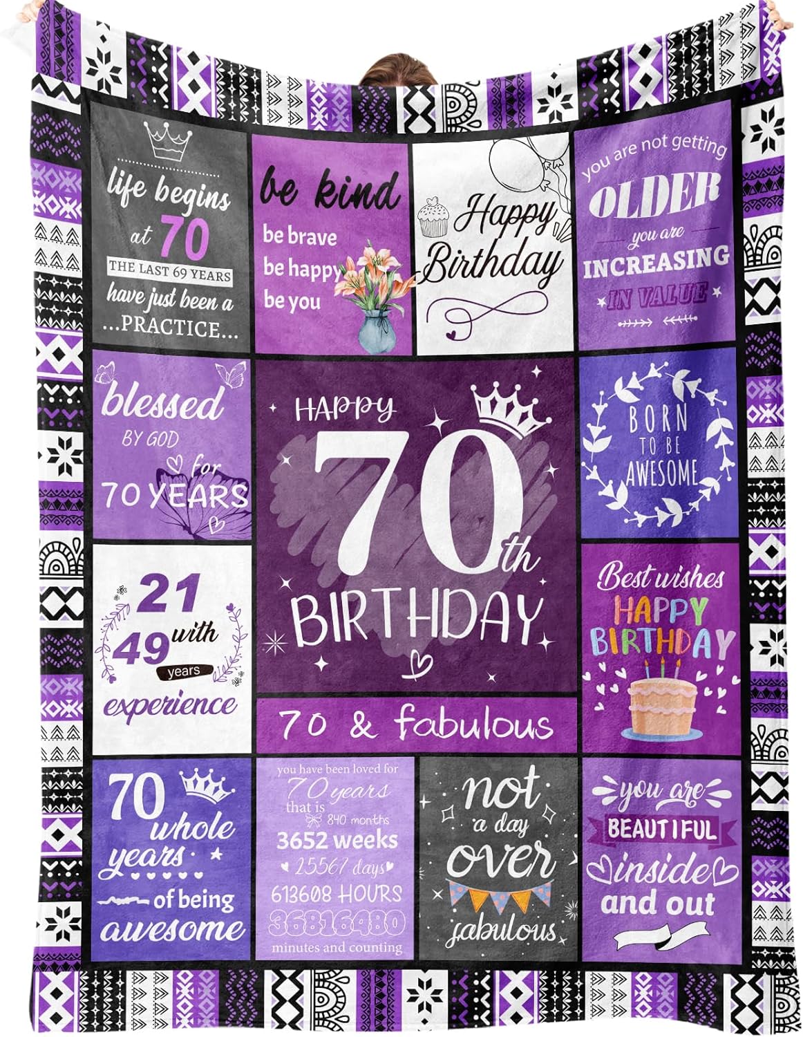 70th Birthday Gifts for Women, 70th Birthday Decorations, 70 Year Old Birthday Gifts for Women, Happy 70 Bday Gift for Mom Grandma Friends Sister, Unique Present for 70 Year Old Woman Blanket 60”x50”