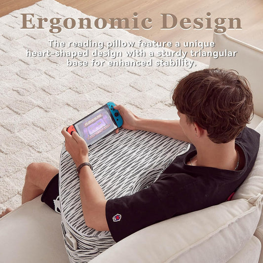 Generic Heart-Shaped Reading Pillow, Lap Desk, Gaming Lap Pillow, Reading Cushion, Cushy Desk, Lap Pillow, Reading Cushion, Gaming Pillow, Book Pillow for Reading in Bed, Black & White Stripes