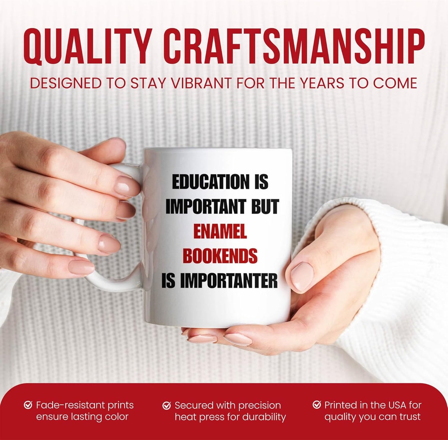 Education Is Important But Enamel Bookends Is Importanter Mug - Lover Coffee Cup - Sarcastic Reader Funny Gift From - Library Tea Mugs - Quirky Collector Cups - 11 Oz Ceramic Gifts For Bookworm