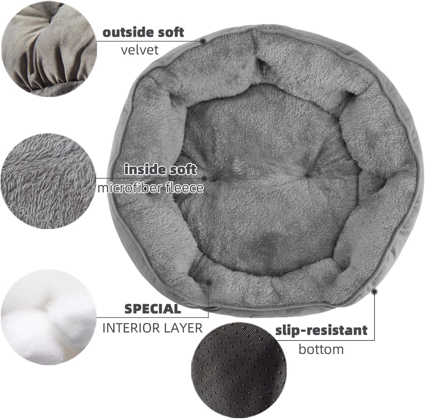Asvin Small Dog Bed for Small Dogs, Cat Beds for Indoor Cats, Pet Bed for Puppy and Kitty, Extra Soft & Machine Washable with Anti-Slip & Water-Resistant Oxford Bottom, Grey