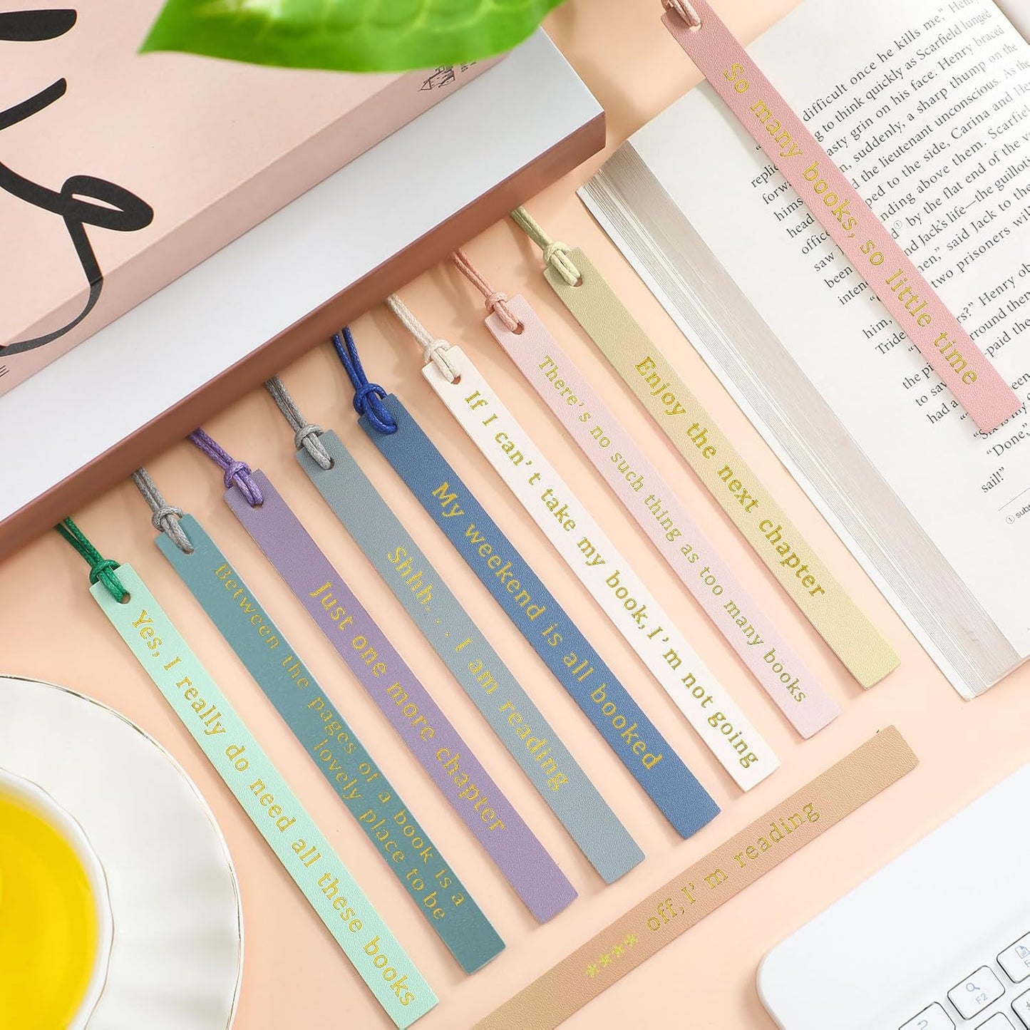 Skyygemm 10 Pcs Leather Bookmarks for Book Lover Gifts for Women Pastel Leather Bookmarks Coworker Teens Book Club Gifts for Teacher Birthdays(Black)