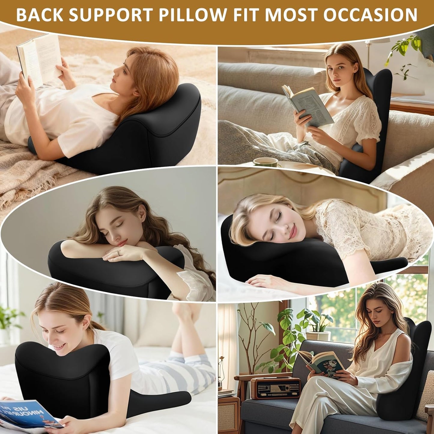 Reading Pillow for Bed,Ergonomic Wedge Pillow Headboard,Memory Foam Back Support Pillow for Bed Sitting Up Adult Sleeping,Wedge Headboard Pillow for Sleep Apne on Bedrest Couch,Black