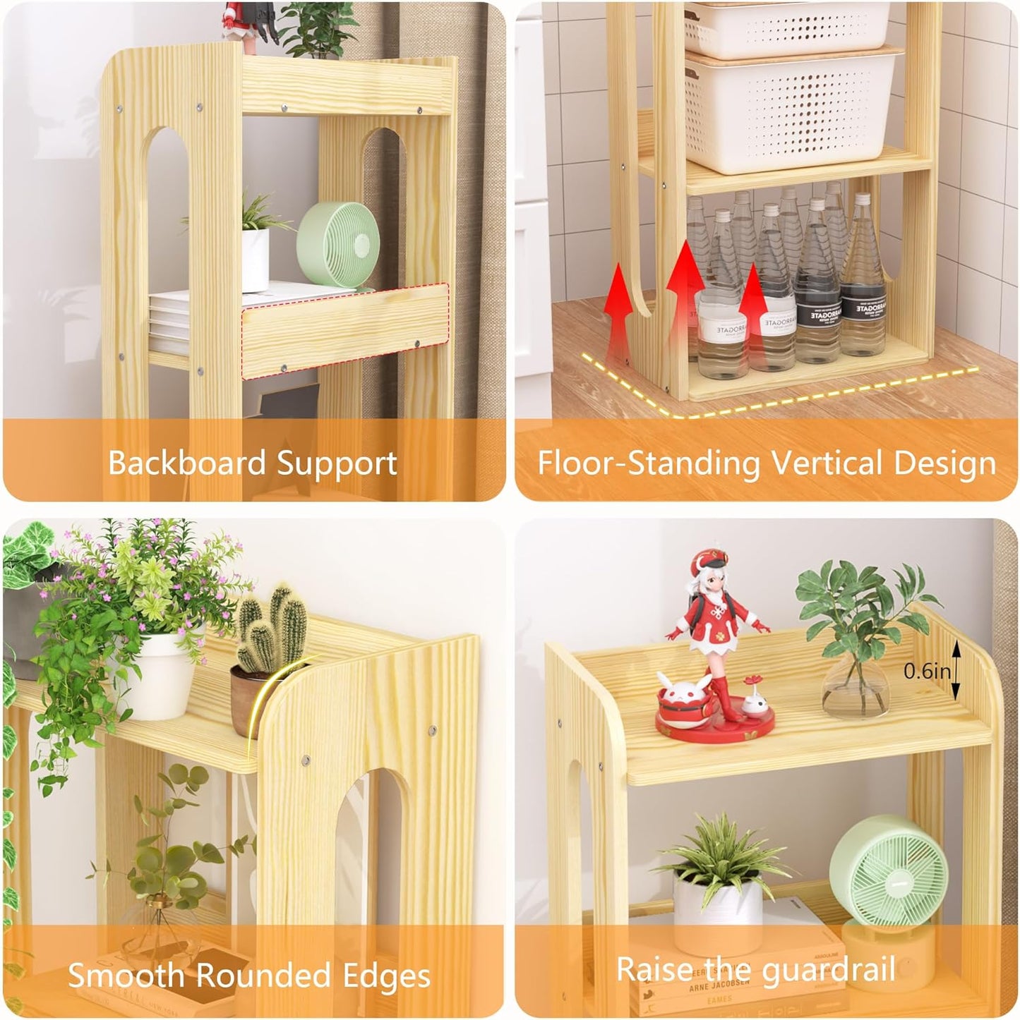 5 Tier Tall Solid Wood Bookshelf - Narrow Open Shelf Wooden Bookcase, Floor Standing Display Storage Rack Bookshelves, Large Rustic Corner Book Storage Organizer for Bedroom, Study Home Office