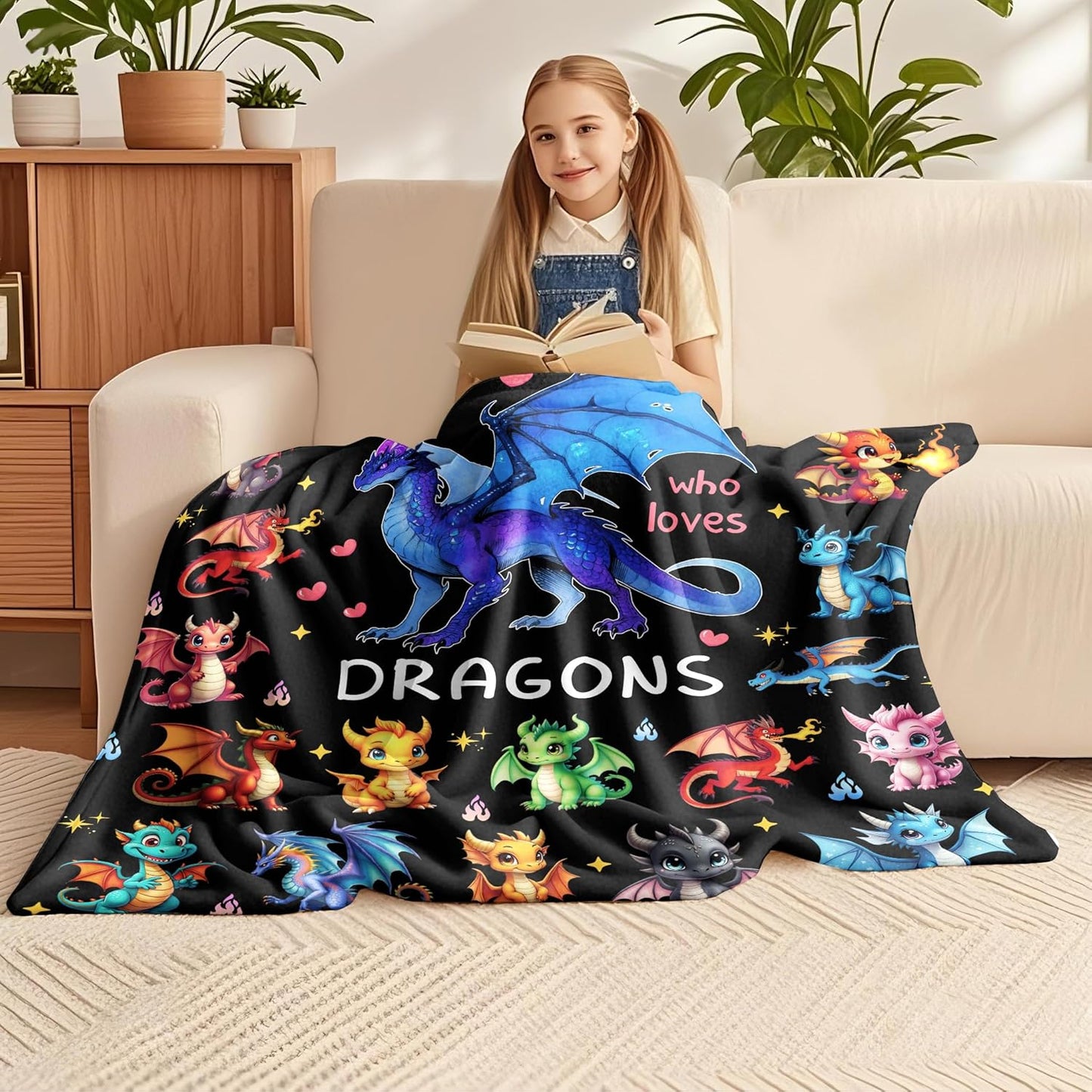 Dragon Blanket Ultra Soft Flannel Dragon Throw Blanket Dragons Birthday Bedding Decor Gifts for Kids Girls Boys Adults 50" x 40"