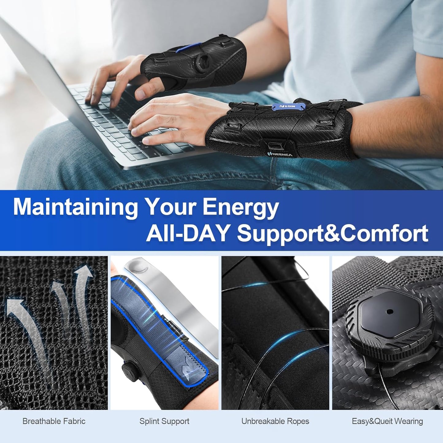 NEENCA Carpal Tunnel Wrist Brace for Night Support,Knob Adjustable Hand Brace for Tendonitis,Arthritis Pain，Sprain,Wrist Splint Support with Sleeves for Women&Men. (Right Hand, Large) (Black, Large, RightHand)