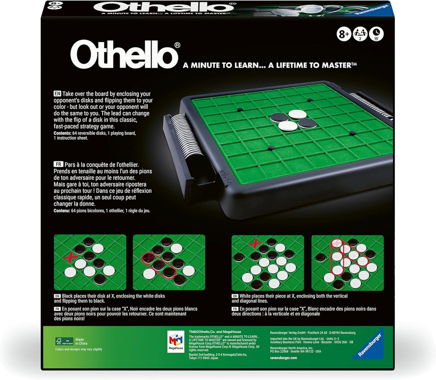 Ravensburger Othello - Classic Strategy Board Game for 2 Players - Easy to Learn, Hard to Master - Fast-Paced Family Fun - Ages 8+