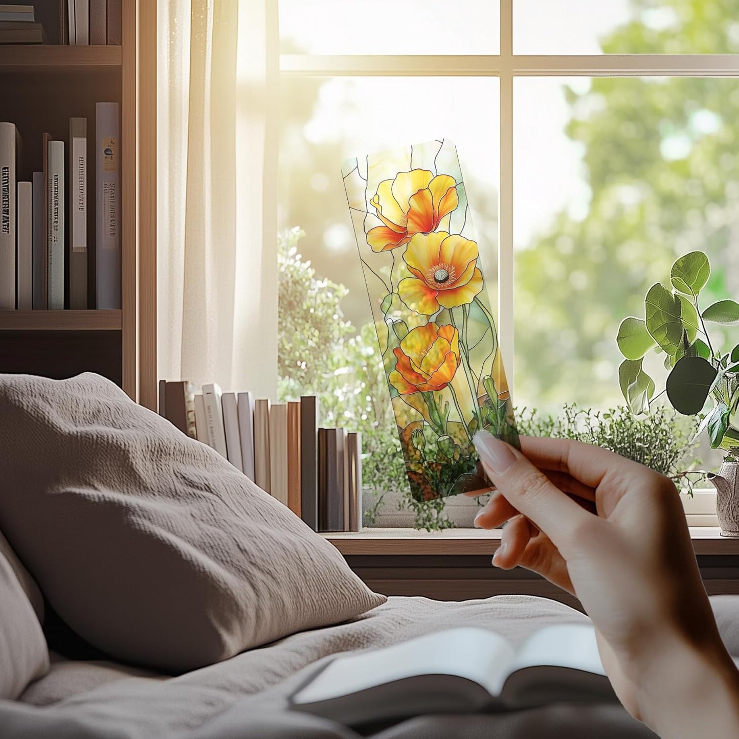 TwoDays 5Pcs Stained Glass Art Flower Bookmark - Transparent PVC Bookmark for Reading Women, Floral Bookish Gifts for Book Lovers Booktok, Cute Book Accessories (6'' X 2'')