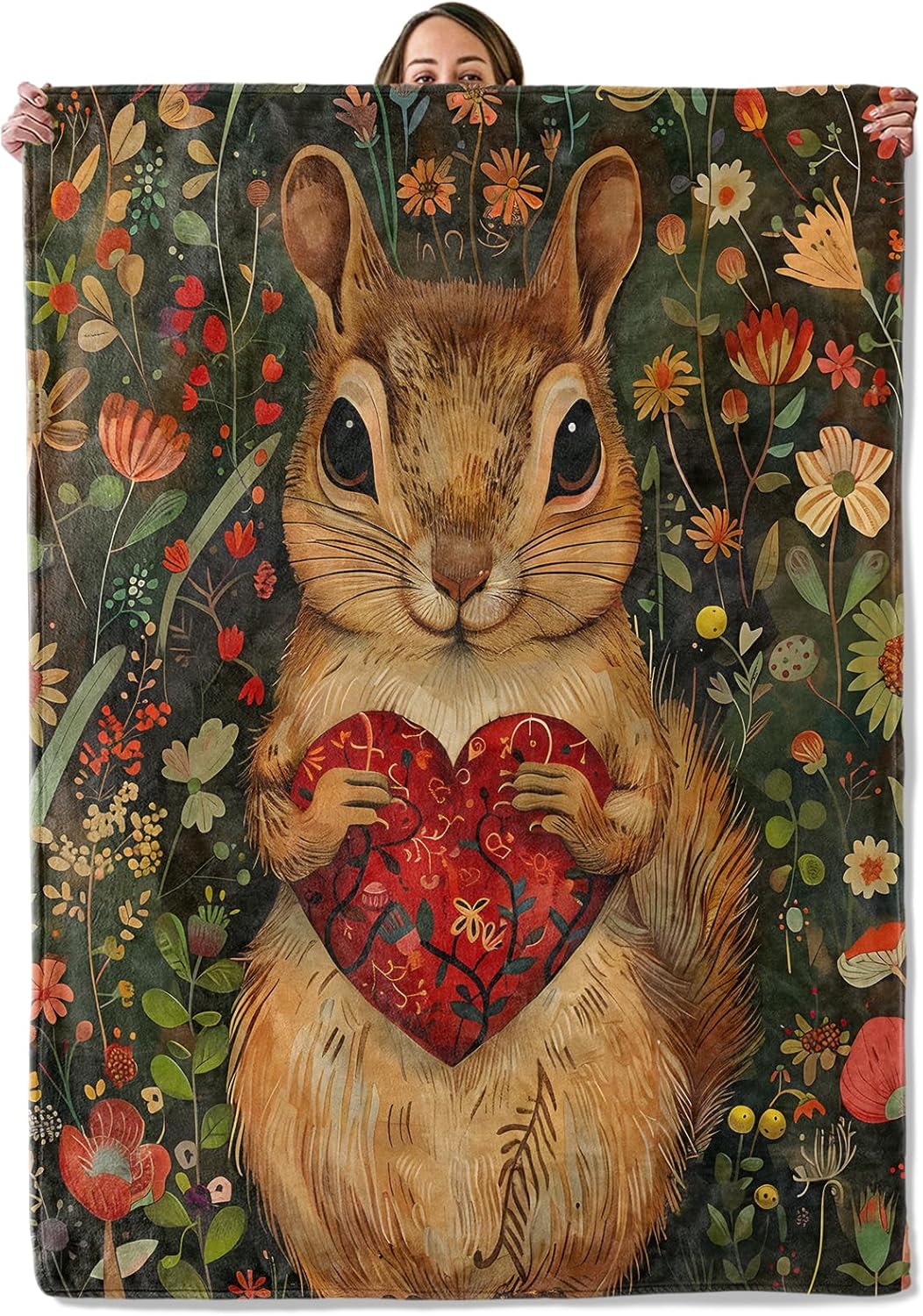 Squirrel Gifts, Squirrel with Heart Blanket for Adults Women Kids, 50x60 in, Cozy Fuzzy Warm Soft Throw Blankets for Bedroom, Camping, Couch, Decor