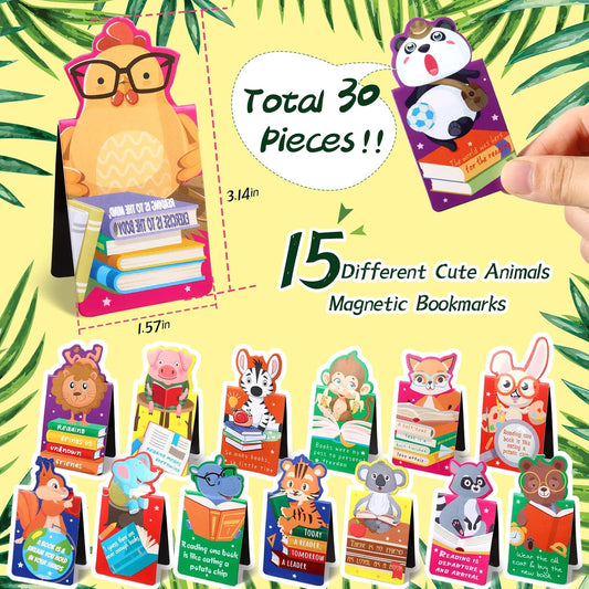 30 Pieces Cute Animal Magnetic Bookmarks for Kids Magnet Bookmark Clips Magnetic Page Marker Book Clips for Kid Student Teacher Reading Learning Supplies Party Favors