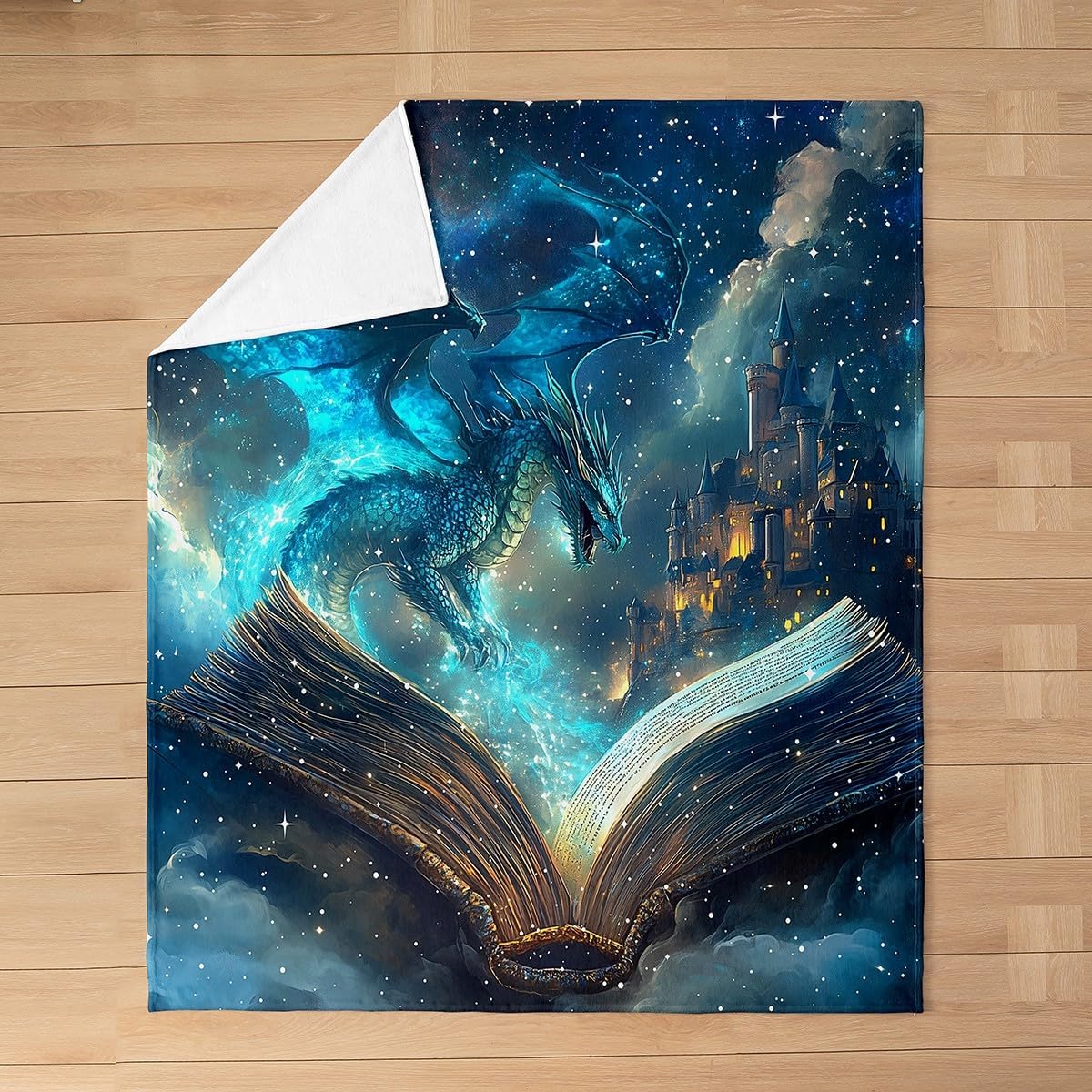 Flying Dragon Throw Blanket Lightweight Magical Book Pattern Fleece Blanket Vintage Mid-Century Castle Bed Blanket Neon Burning Flame Flannel Blanket Bedroom Decor Throw 50x60