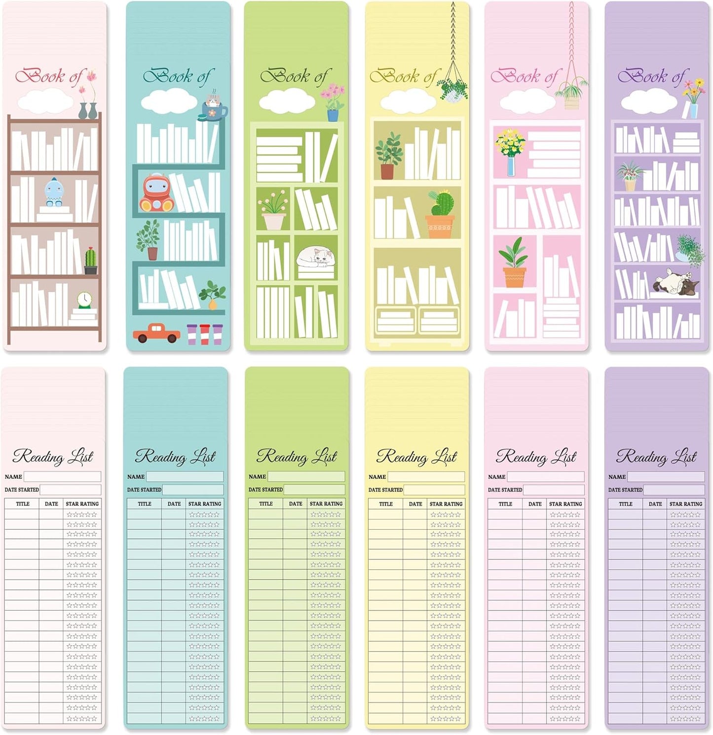 60pcs Reading List Bookmark Bookshelf Design Bookmarks 3x8 Inch 2025 Personal Libraries Reading Page Cards Bookmarks Book Tracker Notecards Book Accessories for Reading Lovers