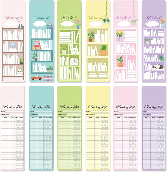 60pcs Reading List Bookmark Bookshelf Design Bookmarks 3x8 Inch 2025 Personal Libraries Reading Page Cards Bookmarks Book Tracker Notecards Book Accessories for Reading Lovers