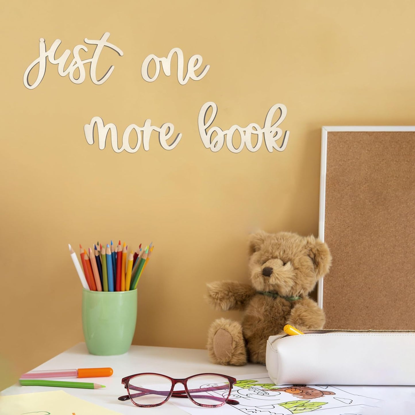Ajqiomh Just One More Book Nursery Wooden Reading Nook Decor Read Letters for Home Library Reading Corner Decor for Nursery Read Signs for Classroom & Library & Playroom