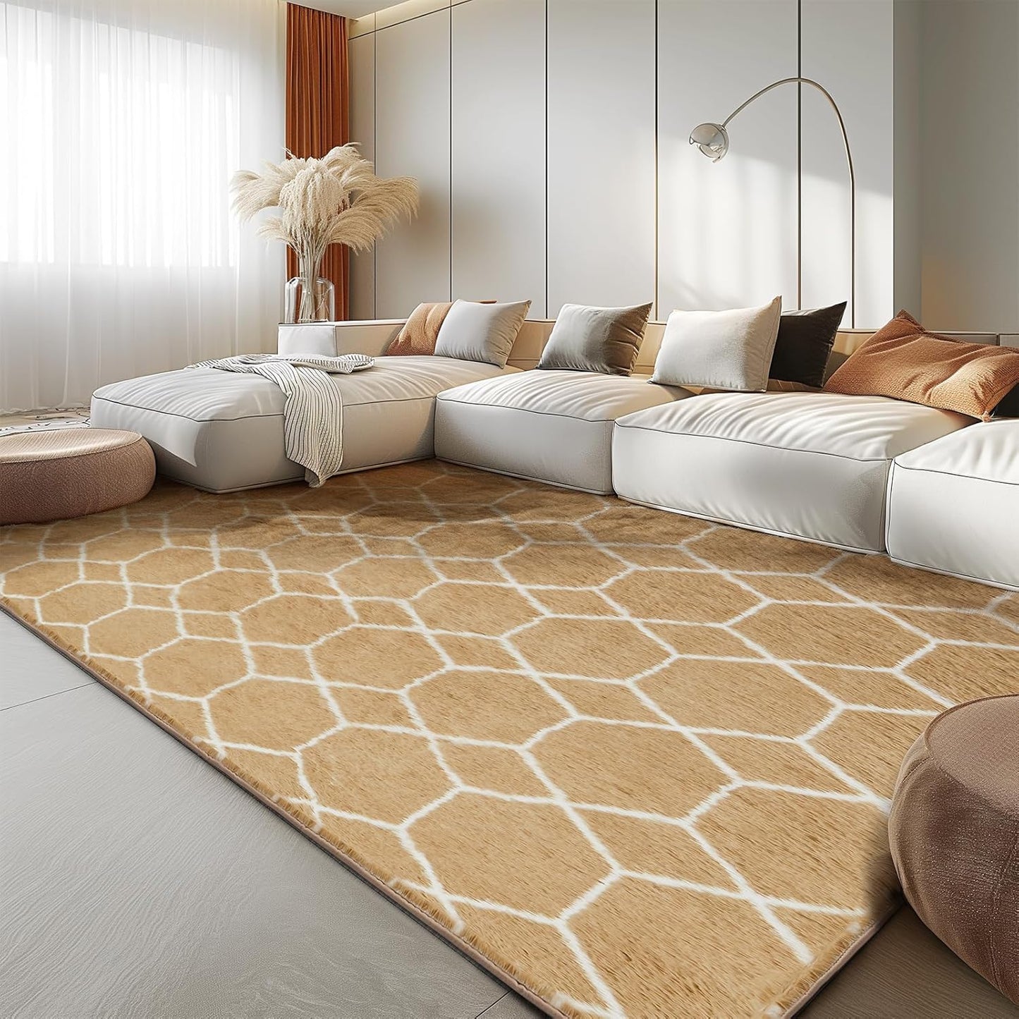 Super Soft Shaggy Area Rug, 6X9 Soft Plush Fluffy Rug for Bedroom Living Room, Modern Moroccan Geometric Carpet for Home Decor Aesthetic, Anti-Skid Carpet for Kids Room, Nursery, Beige and White