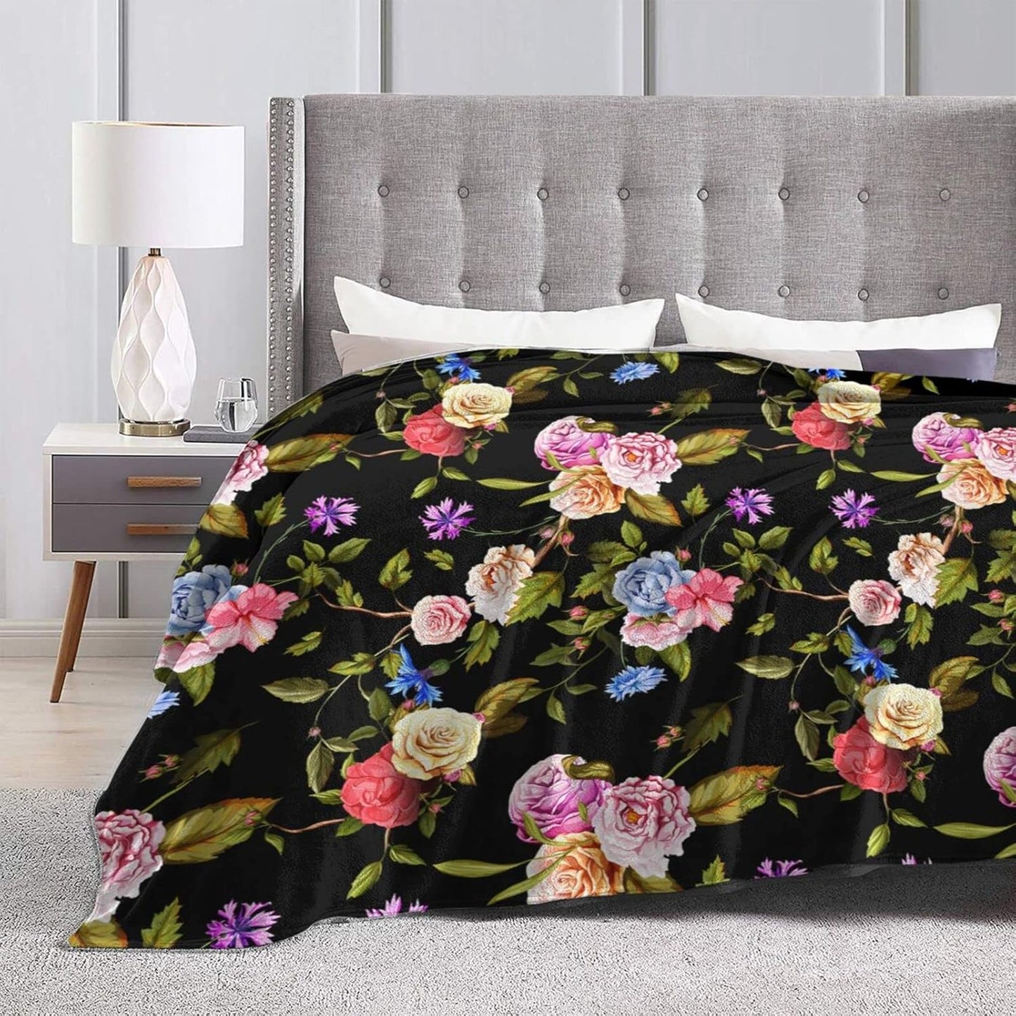 Colorful Peony Flowers Print Fleece Throw Blanket Ultra Soft Cozy Decorative Flannel Blanket All Season for Home Couch Bed Chair Travel 80x60in