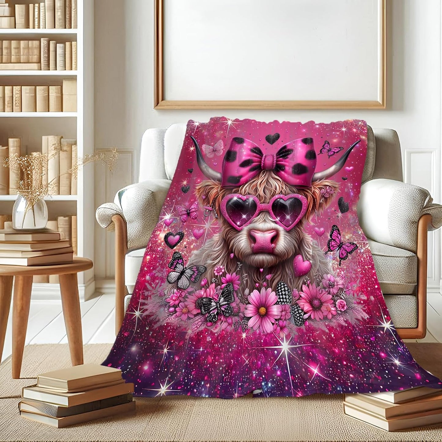 Kids Blanket for Girls Highland Cow Blankets Cow Theme Gift, Cute Cozy Soft 60 x 50 Inches Flannel Throws for Bed Travel Sofa Living Room Decor