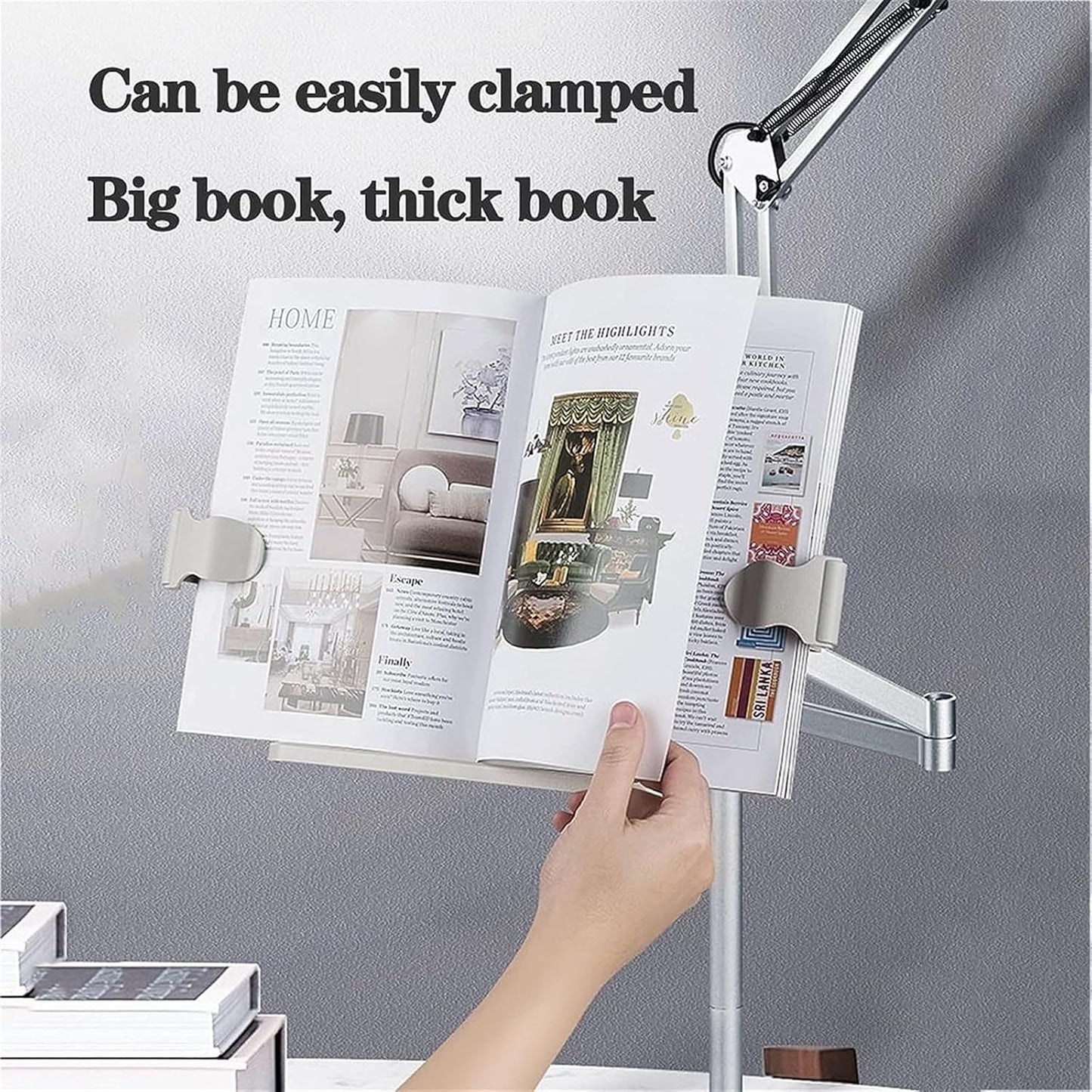 Bookholder Floor Stand,Cookbook Reading Desk Portable Sturdy Lightweight Bookstand,360 Degree Rotating Angle,Adjustable Height,Flexible Gooseneck,Sturdy Aluminum Metal Base (Size : No lamp) (No ( )