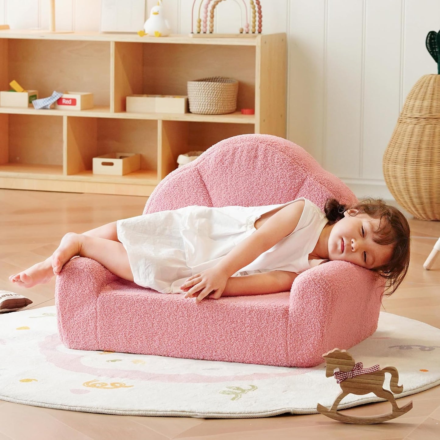 ROBUD Toddler Chair, Comfy Kids Sofa with Teddy Fleece, High Resilience Sponge, and Hidden Storage Pocket, Toddler Couch with Princess Style Design, Kids Couch for Boys and Girls, Pink