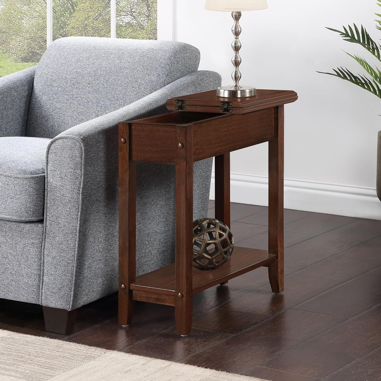 Convenience Concepts American Heritage Flip Top End Table 23.25" - Classic Narrow Chairside Accent with Hidden Storage & Lower Shelf for Traditional, Modern Living Room, Espresso