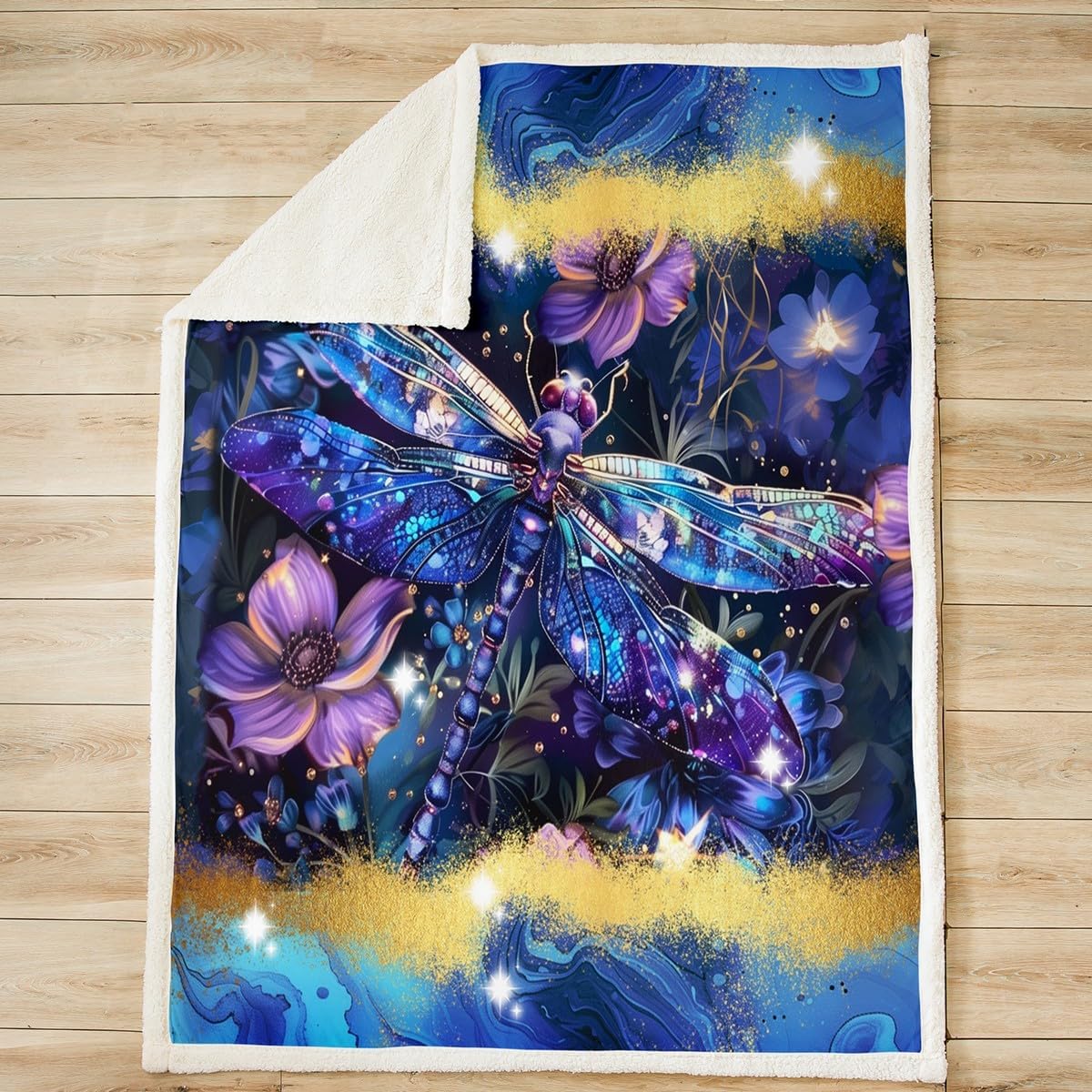 Blue Marble Bed Blanket Dragonfly Floral Throw Blanket Lightweight Soft Cozy Luxury Marble Abstract Fleece Blanket Ink Flannel Blanket for Sofa Bedroom Office Travel All Season(Twin 60"x80")