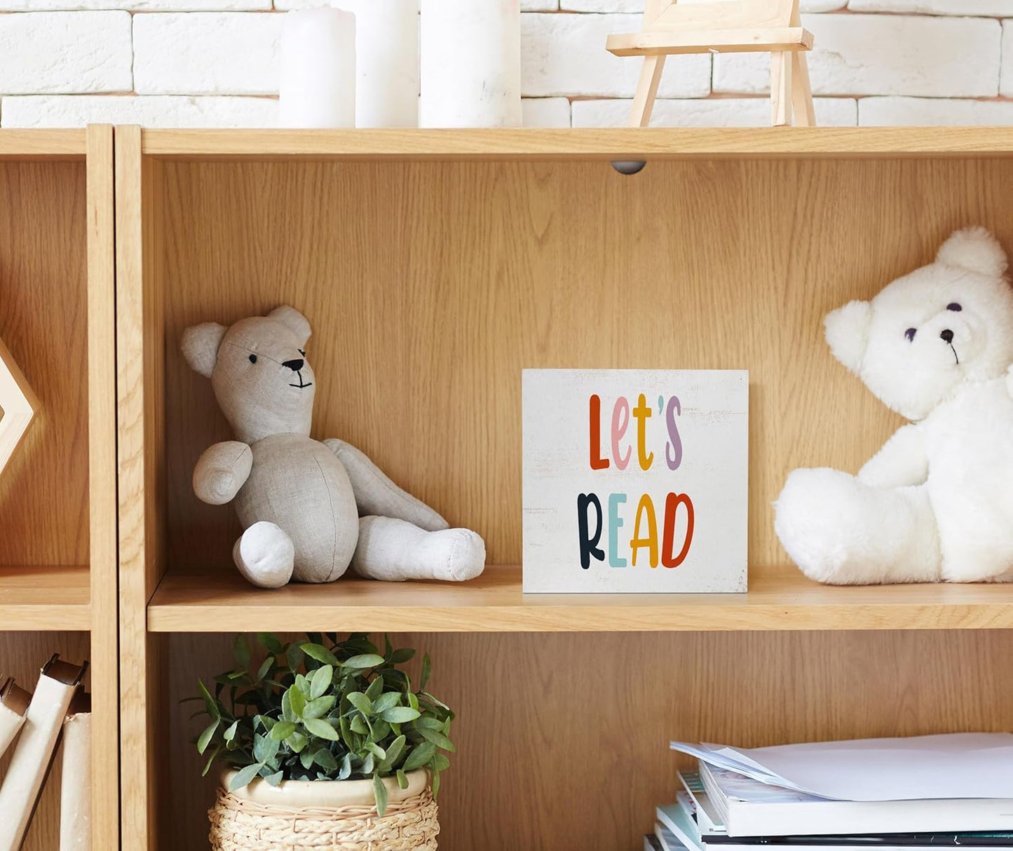 Nursery Let's Read Wood Box Sign Desk Decor,Boho Reading Wooden Block Sign Decorations for Home Classroom Reading Nook Reading Room Wall Tabletop Shelf Decor