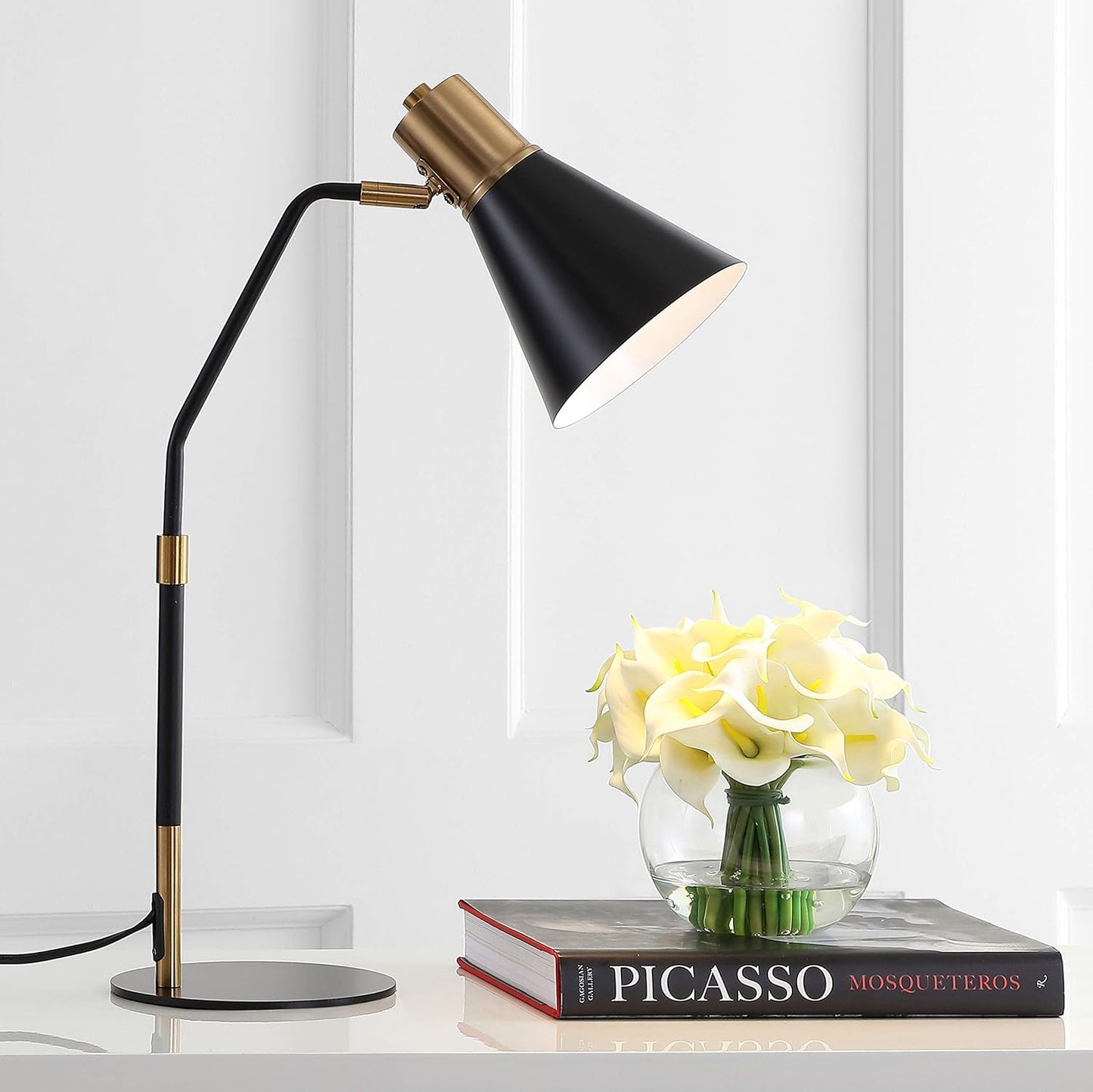 JONATHAN Y 22.5" Black/Brass Gold Metal LED Task Lamp, Contemporary Minimalist Iron Desk Lamp with Adjustable Head for Home Office, UL Listed, LED Bulb Included JYL6129A