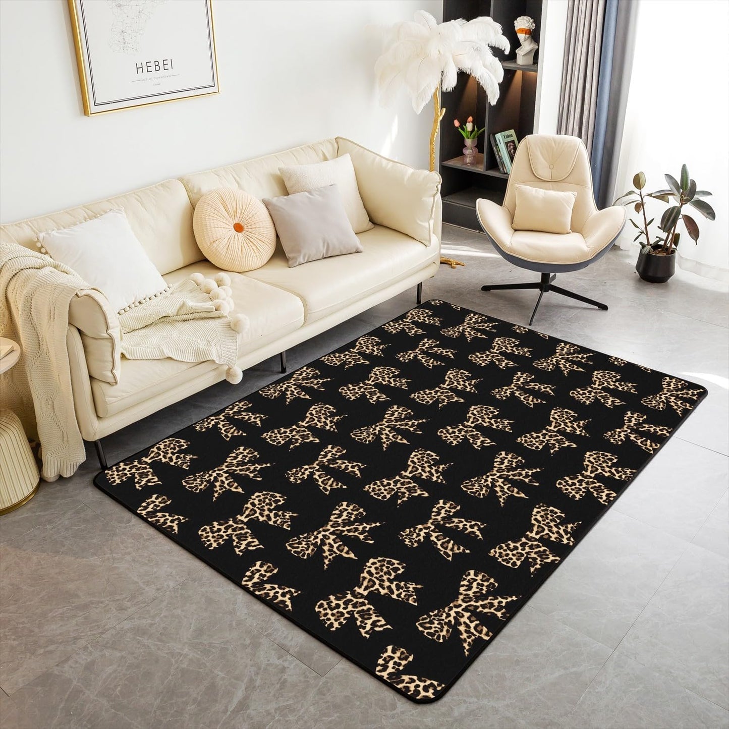 Erosebridal Cheetah Bow Area Rug 4'11" x 3'3",Coquette Bowknot Carpet for Kids Boys Girls Women,Brown Abstract Leopard Print Indoor Floor Mat
