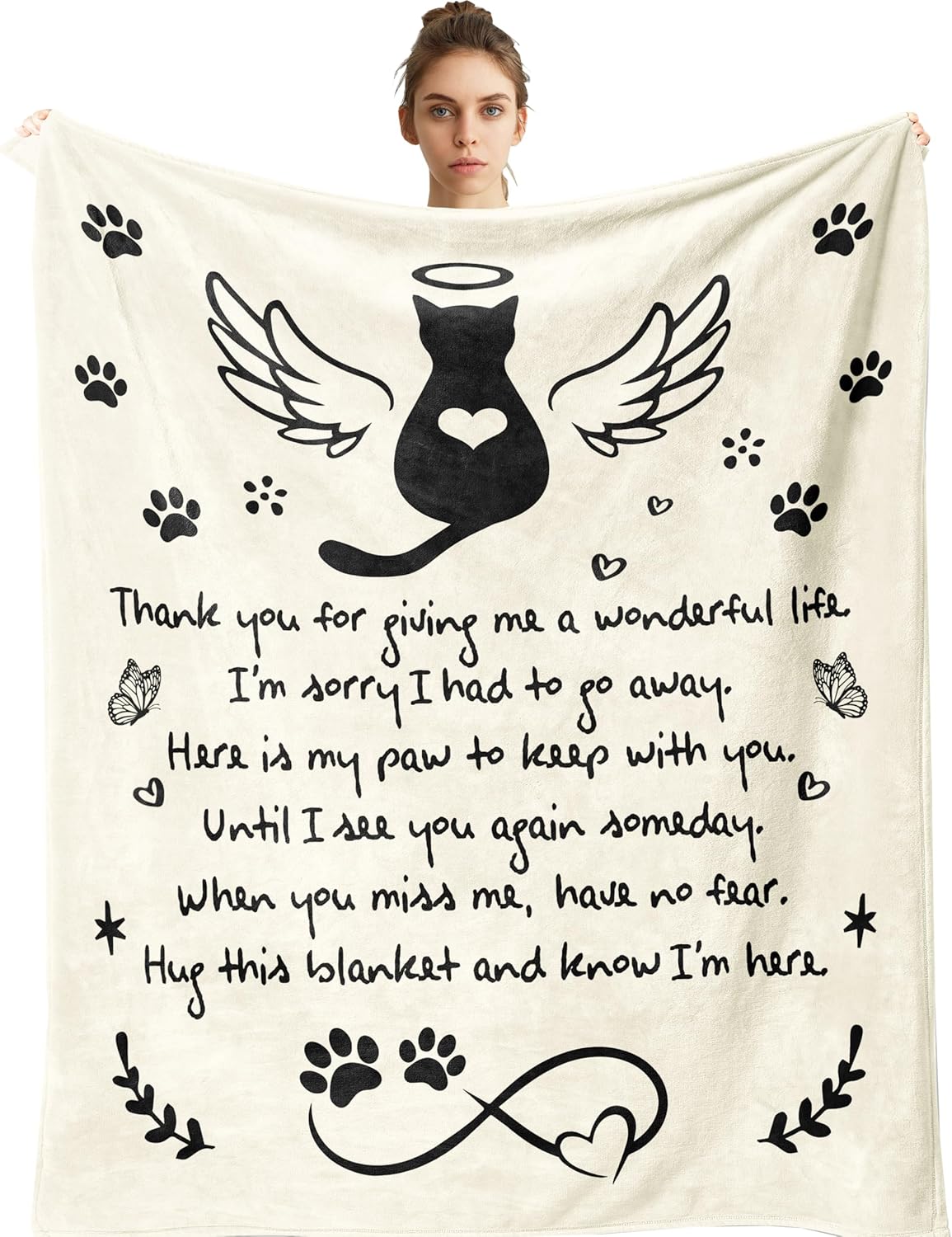 Amonee-YL Cat Memorial Gifts for Loss of Cat, Cats Memorial Blanket 50"X60", Loss of Cats Sympathy/Remembrance/Bereavement/Passing Away Gifts, Pet Sympathy Memory Gift